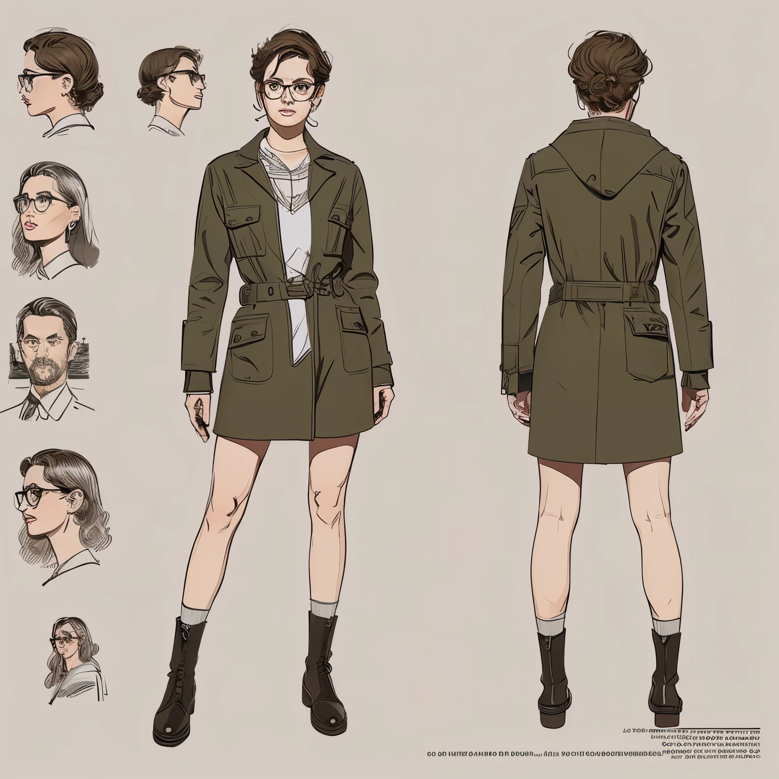 a drawing of a standing woman with glasses, a character portrait by Farel Dalrymple, featured on tumblr, figurativism, criterion collection, photoillustration, concept art, full body