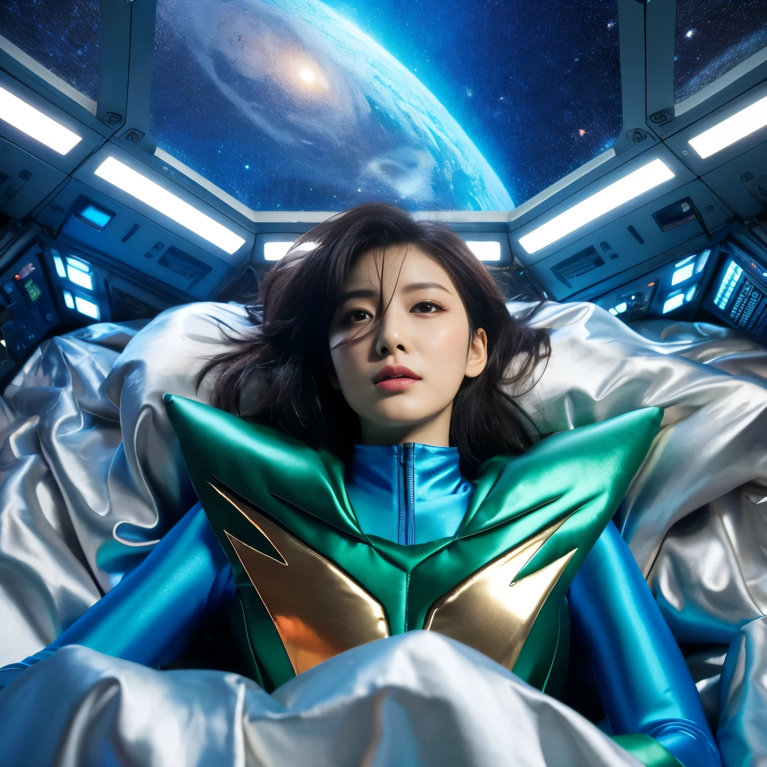 best image quality、Super high resolution、(realism:1.4)、Korean beauty star、The most beautiful KPOP star、face、Horny Korean makeup、erotic expression、A body that makes you want to touch it、Erotic photos、Realistic satin fabric texture、Costume made of stretch satin fabric that is smooth to the touch、The drape of the curved part of the satin fabric、Strong luster of costume、costume quality、8K photo quality、Costume made of high-quality satin fabric with high density、Super-class battle leather cloak with a smooth texture、Super Sentai Women's Heroine Suit、Super-class battleship shiny costumes、Texture of costumes that satin fetishists respond to、Thin, glossy stretch satin fabric、