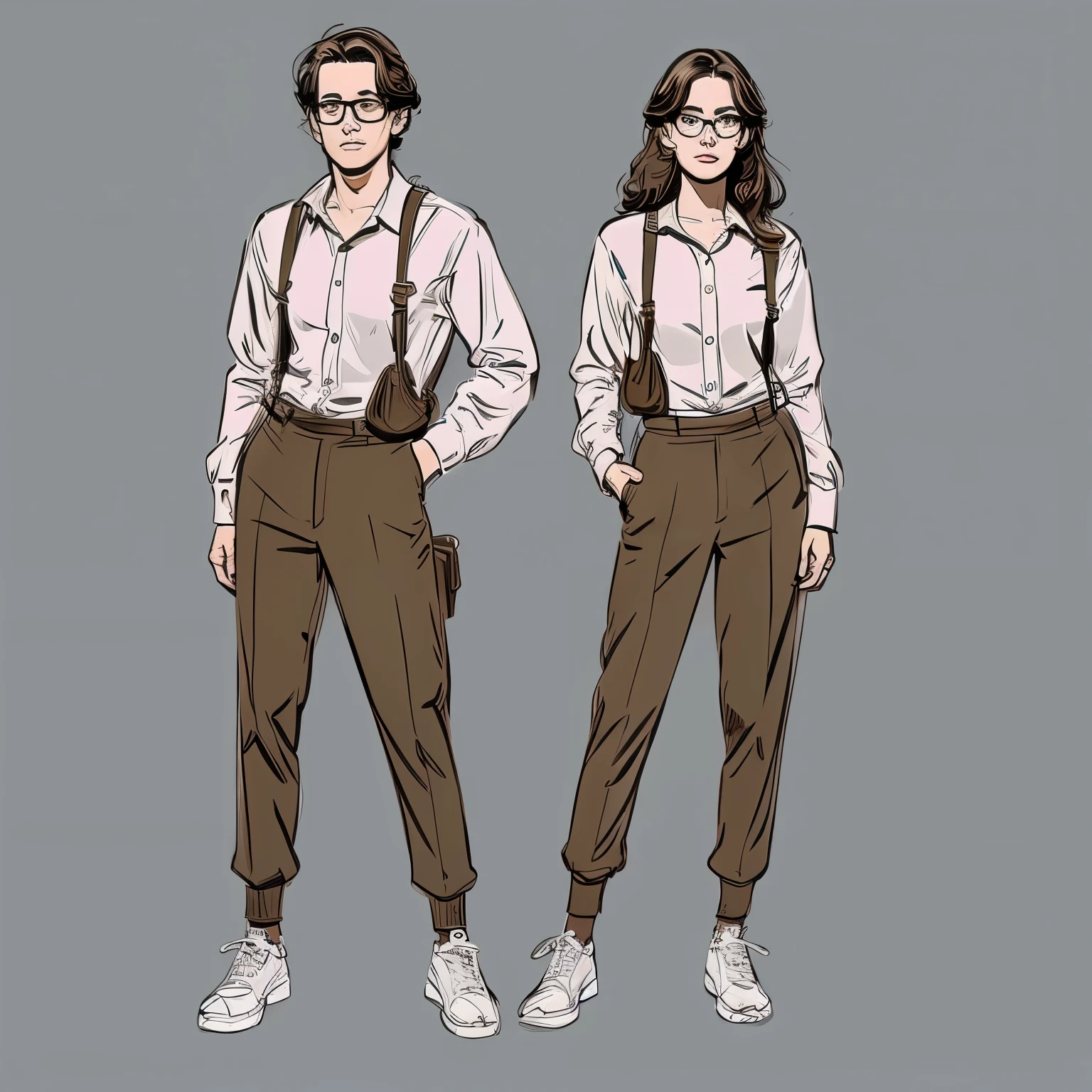 a drawing of a standing beautiful girl with glasses, a character portrait by Farel Dalrymple, featured on tumblr, figurativism, criterion collection, photoillustration, concept art, full body