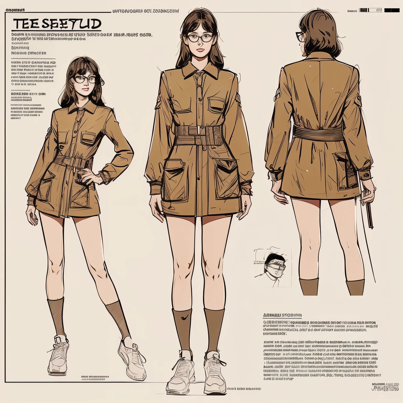 a drawing of a standing beautiful girl with glasses, a character portrait by Farel Dalrymple, featured on tumblr, figurativism, criterion collection, photoillustration, concept art, full body
