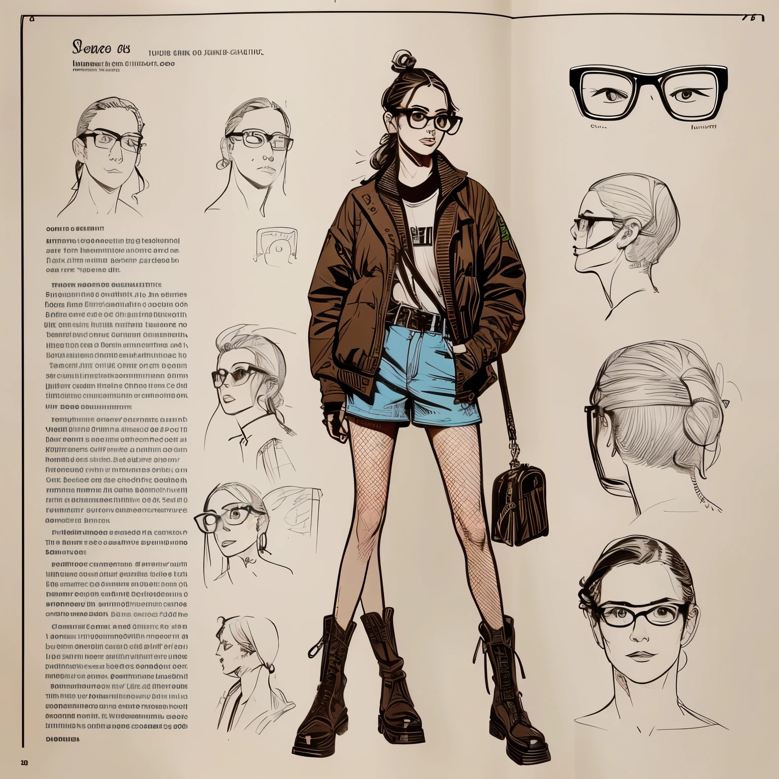 a drawing of a woman with glasses, a character portrait by Farel Dalrymple, featured on tumblr, figurativism, criterion collection, photoillustration, concept art, full body