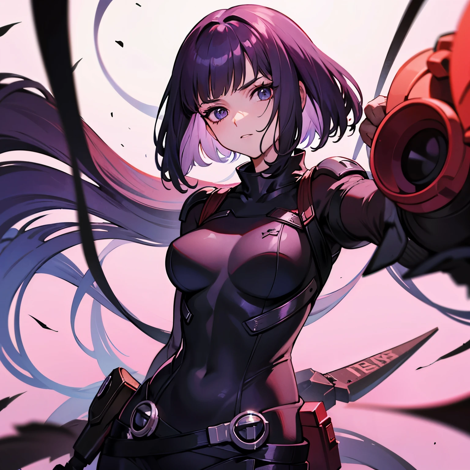 , cabelo roxo, estilo anime Gantz, terror