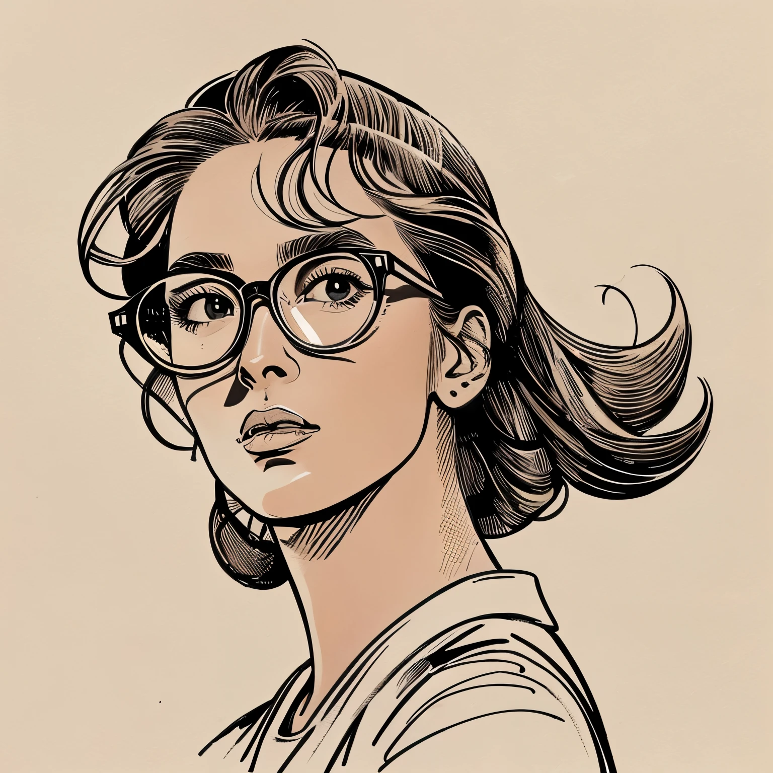 a drawing of a woman with glasses, a character portrait by Farel Dalrymple, featured on tumblr, figurativism, criterion collection, photoillustration, concept art, full body