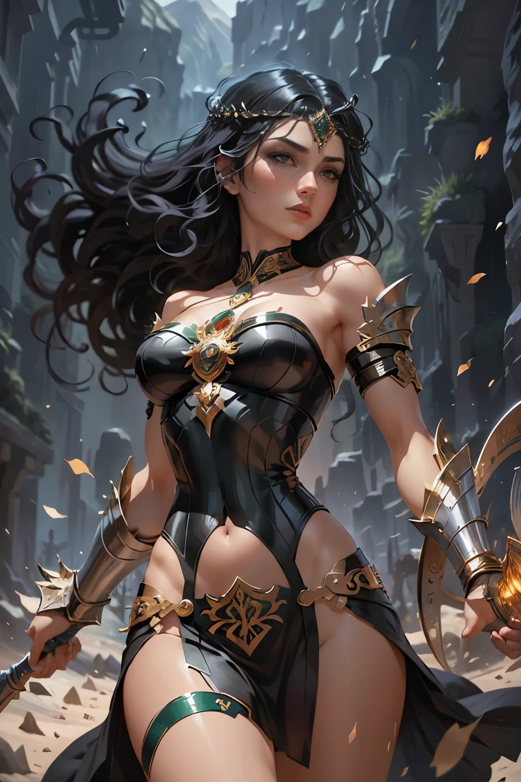 Beautiful Celtic princess warrior, Completely drawn with black hair, Alfonso Dunn uses rich black line art with a contrasting white background