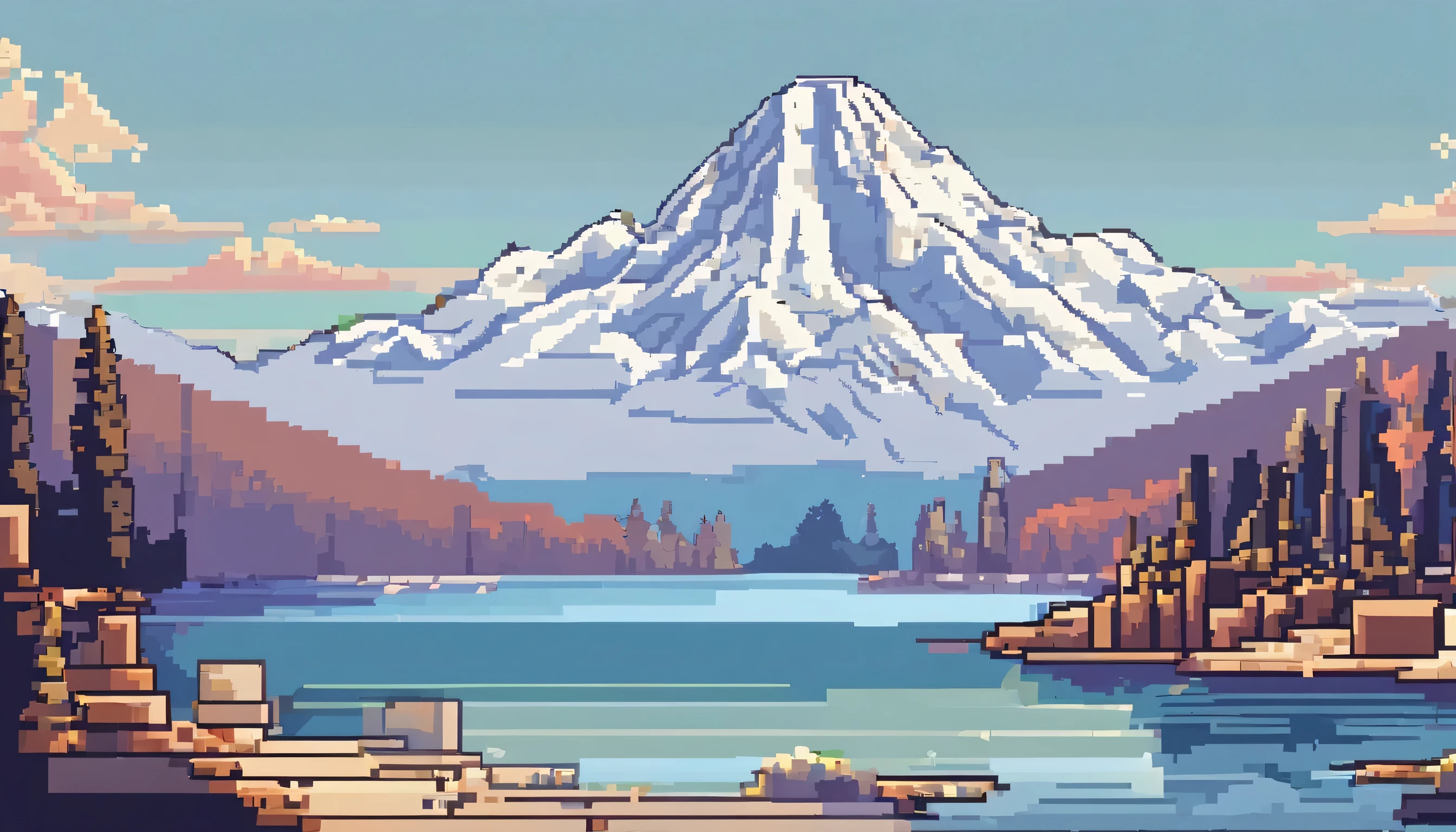 draws a 2048 × 1152 pixel background of a snowy mountain with a lake right at the foot of the mountain