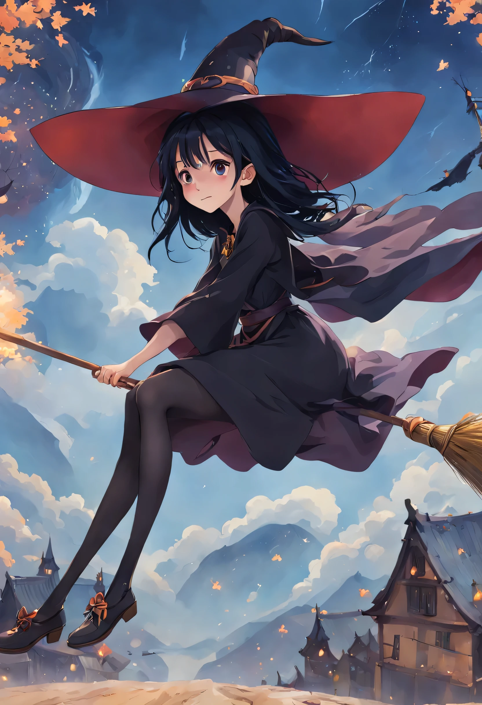 (masterpiece, highest quality:1.2),1 girl,perfect face,cute, ((((flying witch))),((Ride a broom)),broom flight,Straddling the broom,anatomically correct,masterpiece,highest quality,最高masterpiece,8K,,Wind,fantasy,,wonderful,, Mysterious, attractive, Whimsical, playful, adventurous, free, wonder, imagine, decide, skill, speed, movement, energy, realism, naturalistic, figurative, represent, beauty, fantasy culture, myth, fairy tale, folklore, Legend, witch, wizard, Magical creatures, fantasy worlds, composition, scale, Qianyoshi, midway point, background, perspective, light, color, texture, be familiar with, beauty, wonder.