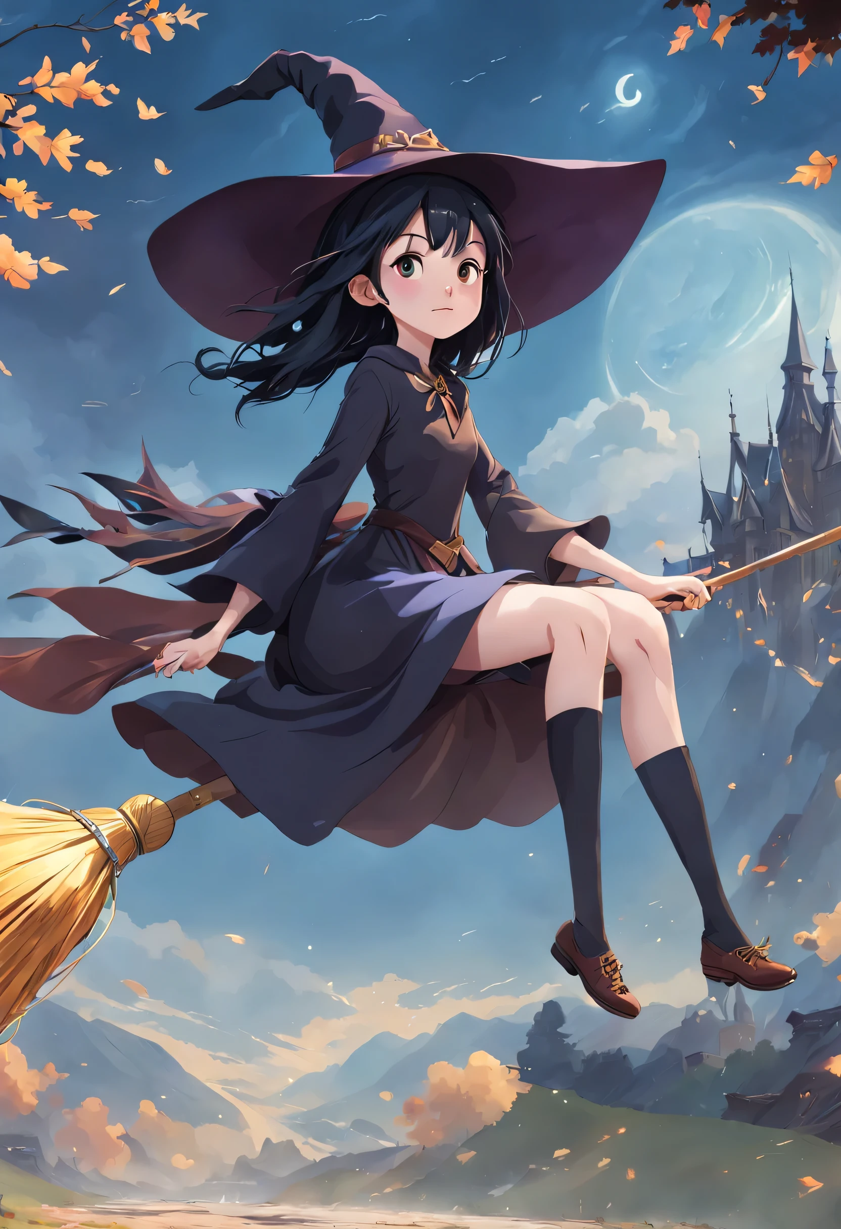 (masterpiece, highest quality:1.2),1 girl,perfect face,cute, ((((flying witch))),((Ride a broom)),broom flight,Straddling the broom,anatomically correct,masterpiece,highest quality,最高masterpiece,8K,,Wind,fantasy,,wonderful,, Mysterious, attractive, Whimsical, playful, adventurous, free, wonder, imagine, decide, skill, speed, movement, energy, realism, naturalistic, figurative, represent, beauty, fantasy culture, myth, fairy tale, folklore, Legend, witch, wizard, Magical creatures, fantasy worlds, composition, scale, Qianyoshi, midway point, background, perspective, light, color, texture, be familiar with, beauty, wonder.