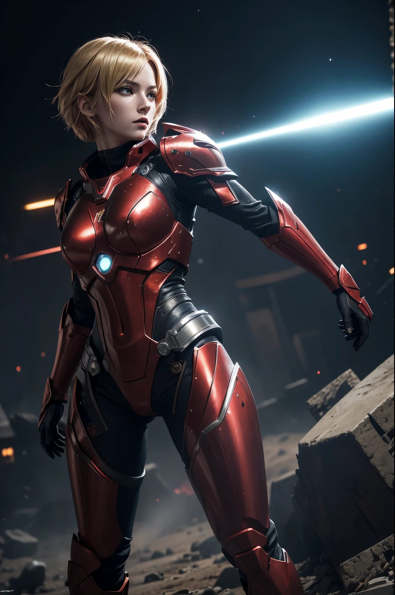 8K,3D,(special effects),Space Detective,red and black combat suit for women,２Two mono-eyes shine,fighting pose,wasteland,action scene,action pose,masterpiece,Photorealistic RAW photos of the highest quality。bright colors,rich colors, Backlight, cinematic lighting, film grain, 50mm lens, Nikon D850,beautiful expression,fantasy art,character art,ultra high resolution,Metal luster,countless LEDs(Mr.々Colorful glowing effect),metallic red and silver combat suit,Precise female external skeleton,prepare yourself,look at the viewer,aggressive posture,purge combat suit,Cast,