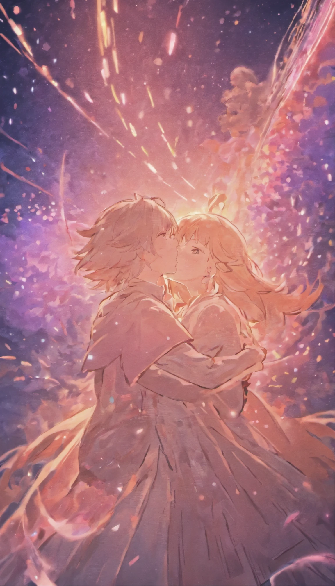 couple,night,in pink,Fireworks all over the sky,heart shaped bubbles, couple,Cartoonish,Chubby man and little boy hugging each other,Glowing fireflies fly around,,cute、cute,children's illustration,glow effect,Dindal effect,Depth of bounds written,highlight,real light,ray tracing,oc rendering,surreal,best quality,8K,works of masters,super fine,correct anatomy,bring the eyes into sharp focus,Bokeh,Facial features are carefully drawn