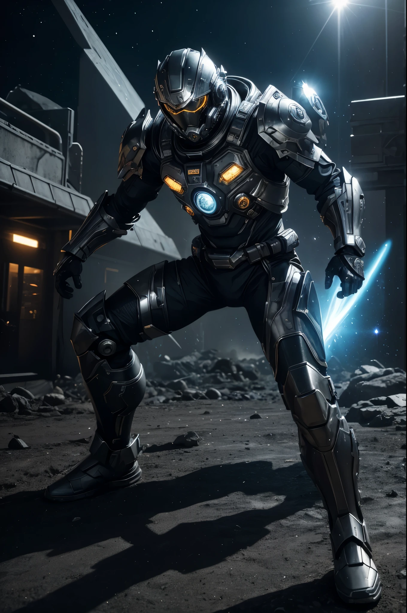 8K,3D,(special effects),Space Detective,red and black combat suit,２Two mono-eyes shine,fighting pose,wasteland,action scene,action pose,masterpiece,Photorealistic RAW photos of the highest quality。bright colors,rich colors, Backlight, cinematic lighting, film grain, 50mm lens, Nikon D850,beautiful expression,fantasy art,character art,ultra high resolution,Metal luster,countless LEDs(Mr.々Colorful glowing effect),metallic red and silver combat suit,Precise exterior skeleton,