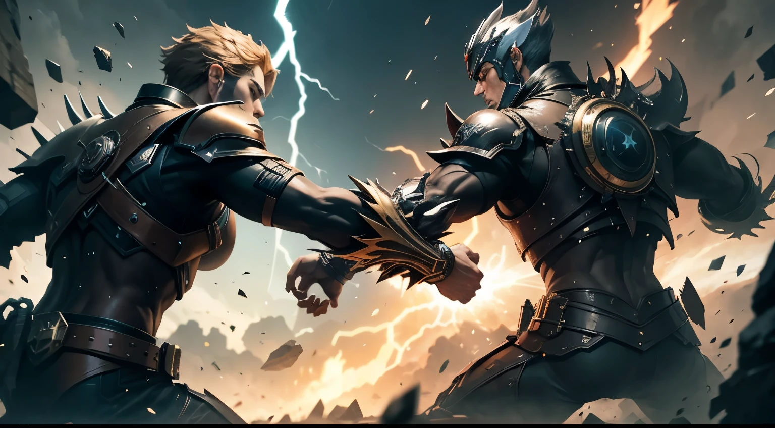 personality: [Create a climactic moment where the hero faces off against the main antagonist. The hero should be surrounded by a swirling aura of power and determination, while the antagonist exudes dark energy. Show the clash of their unique powers, with bursts of light and darkness filling the scene. Convey the high stakes and tension in this crucial battle that will decide the fate of the world] unreal engine, hyper real