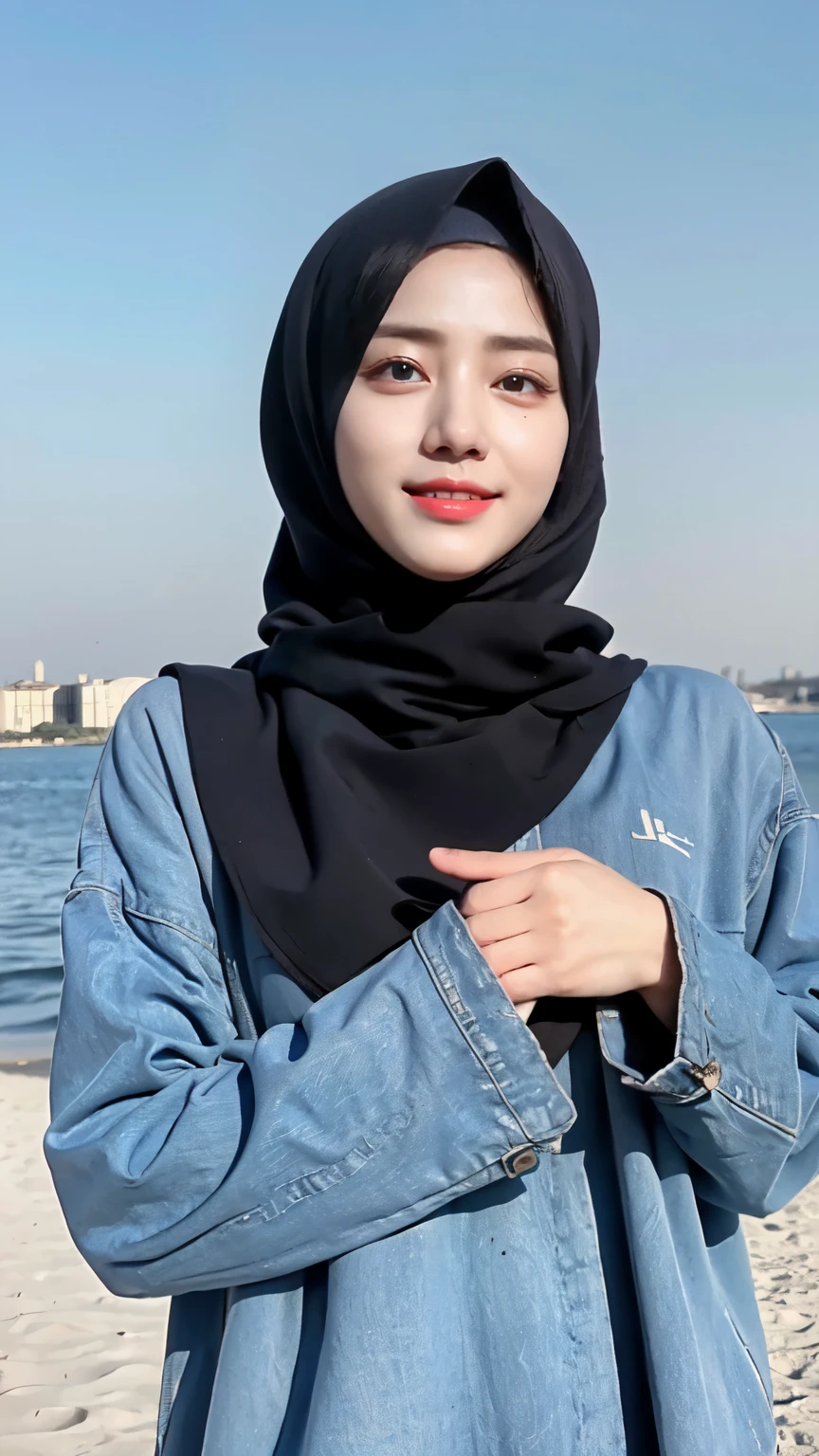  RAW photo of a 24 year old girl wearing hijab, satin abaya sexy sea foam   , satin, hijab face portrait,((tp background)), 8k uhd, dslr, soft lighting, high quality, film grain, Fujifilm XT3, covered dress, patterned dress, gigantic breasts:1.5