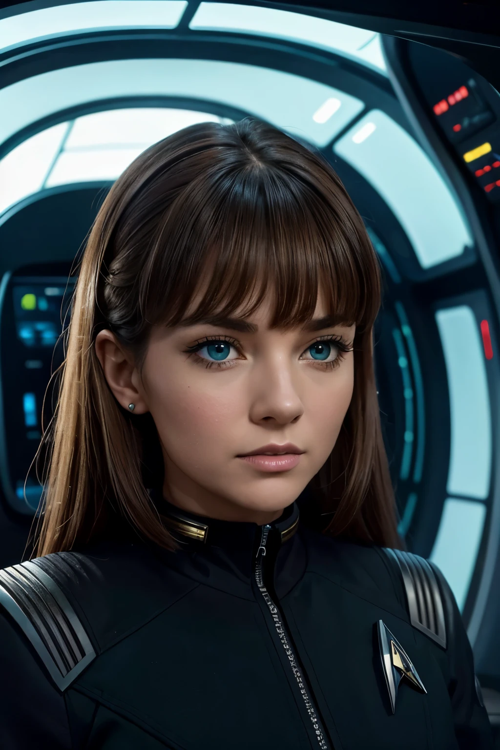 High Detail, Ultra Detail, 8K, Ultra High Resolution there are four cute and innocent girls, black hair, blonde hair, brown hair, red hair, green eyes, brown eyes, black eyes, say hello to first officer Leonard Nimoi (Spook in the star trek tv series) inside a spaceship, adding to the playful atmosphere, (masterpiece), the best quality, expressive eyes, perfect face, Star Trek style.
(masterpiece), excellent quality, expressive eyes, perfect face