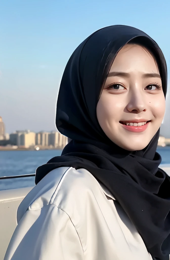 Three women in hijab blue collor, ((Best quality, 8k, Masterpiece :1.37)), (three women in hijab blue collor, smile), multiple people , three women in hijab blue collor, position:two finger style, (two finger hand style), (three women in hijab blue collor), beautiful face, Beautiful detailed eyes, Korean eyes, nose detail, Natural Lips, 18 year old girl, black hair, very detailed face, ultra detailed body, slim body, smiling lips, erotic girl body, detailed breasts, Wearing Muslim hijab blue , luxurious jubba thobbe, blue sky view, slim body, realistic face, three women wearing hijabs