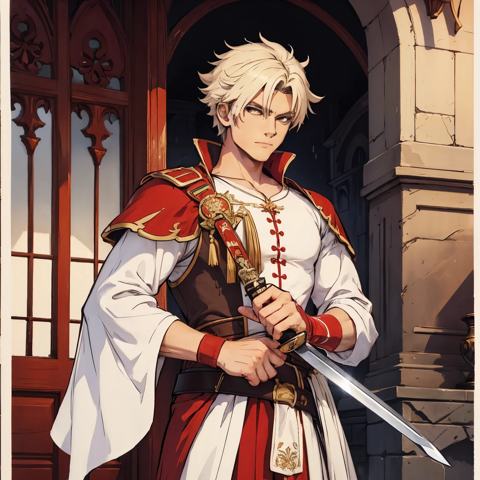 Man with sword red and white
