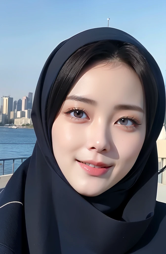 Three women in hijab blue collor, ((Best quality, 8k, Masterpiece :1.37)), (three women in hijab blue collor, smile), multiple people , three women in hijab blue collor, position:two finger style, (two finger hand style), (three women in hijab blue collor), beautiful face, Beautiful detailed eyes, Korean eyes, nose detail, Natural Lips, 18 year old girl, black hair, very detailed face, ultra detailed body, slim body, smiling lips, erotic girl body, detailed breasts, Wearing Muslim hijab blue , luxurious jubba thobbe, blue sky view, slim body, realistic face, three women wearing hijabs