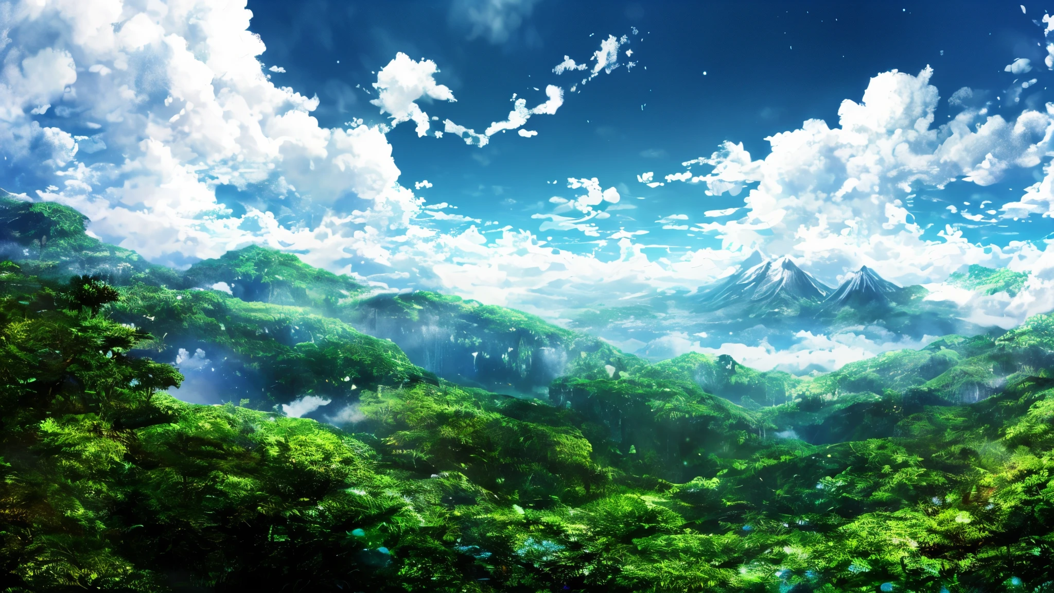 anime scenery of a mountain with a forest and clouds, anime scenery wallpaper, heavenly planets on the background, sky forest background, beautiful anime scenery, Beautiful peace scenes in anime, heavenly scenery, the most beautiful landscape, nature of anime wallpap, anime scenery, anime scenery, heavenly landscape, made of tree and fantasy valley, nature of anime, very beautiful scenery