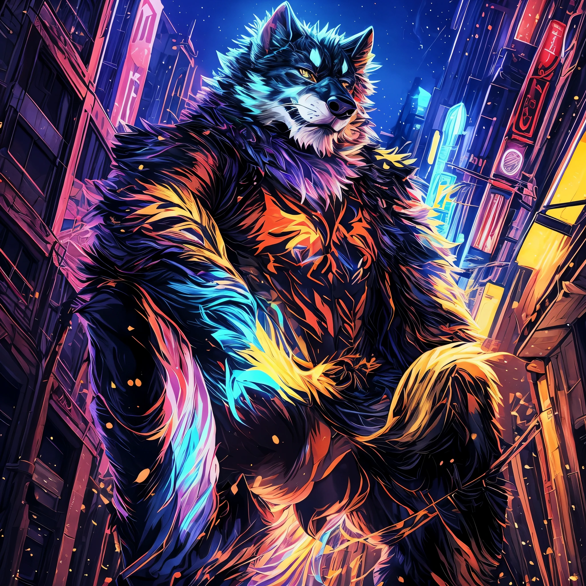 top quality, best quality, super high resolution, detailed background(highly detailed beautiful face and eyes)absurdres, perfect anatomy(angelic nice 2boy, kemono, muscle man)(furry)(furry anthro:1.7)(Furry body, dog facial features, dog body features)(very detailed body fur)full body(dignified, Embarrassing)police officer, street, muscle, facial hair, volumetric lighting, half undressh, black clothes, (black police uniform shirt)street, facial hair, volumetric lighting, from below,