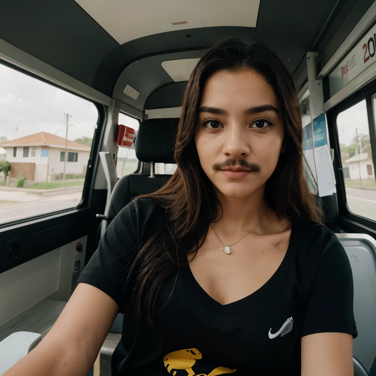 crie um logo tipo de um onibus escolar. Insira um texto na imagem com "Tio Zorro and Tia Elô. Enter the school bus with a mustache on the front