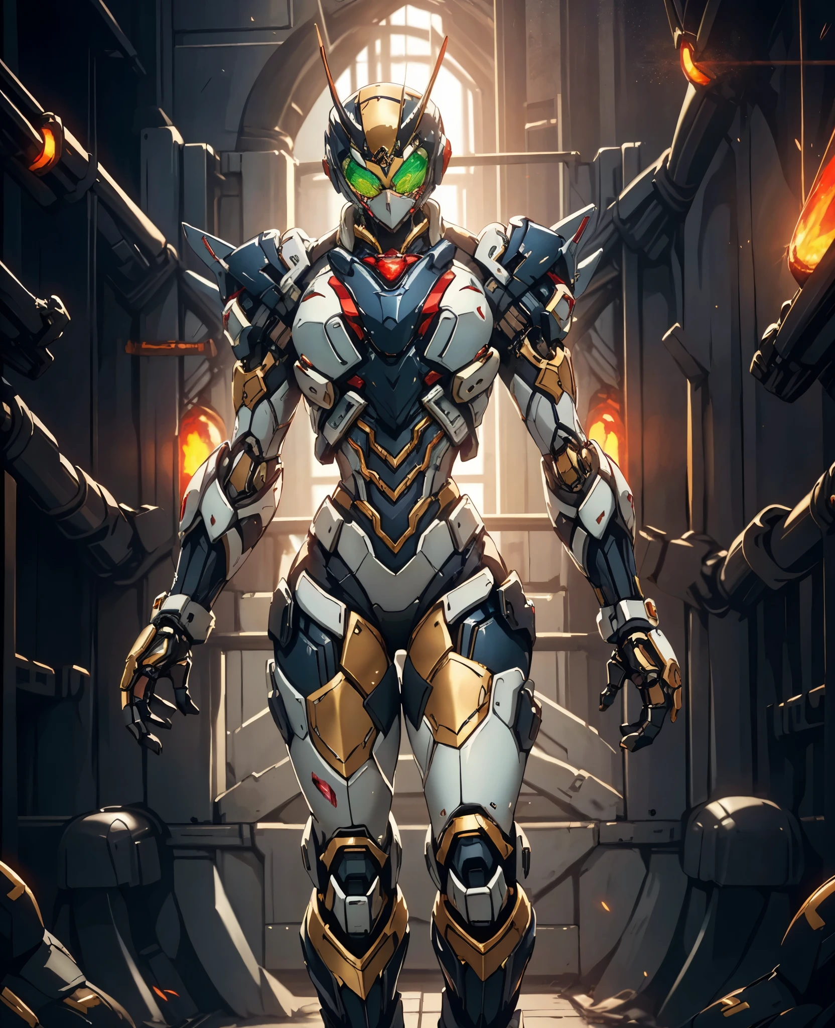 A woman adorned in fantasy-style full-body armor, a crown-concept fully enclosed helmet that unveils only her eyes, a composite layered chest plate, fully encompassing shoulder and hand guards, a lightweight waist armor, form-fitting shin guards, the overall design is heavy-duty yet flexible, (the armor gleams with a golden glow, complemented by red and blue accents), exhibiting a noble aura, she floats above a fantasy-surreal high-tech city, this character embodies a finely crafted fantasy-surreal style armored hero in anime style, exquisite and mature manga art style, (Queen Bee Concept Armor, blood), ((plasma, bio mecha, long legs, elegant, goddess, femminine:1.5)), metallic, high definition, best quality, highres, ultra-detailed, ultra-fine painting, extremely delicate, professional, anatomically correct, symmetrical face, extremely detailed eyes and face, high quality eyes, creativity, RAW photo, UHD, 32k, Natural light, cinematic lighting, masterpiece-anatomy-perfect, masterpiece:1.5