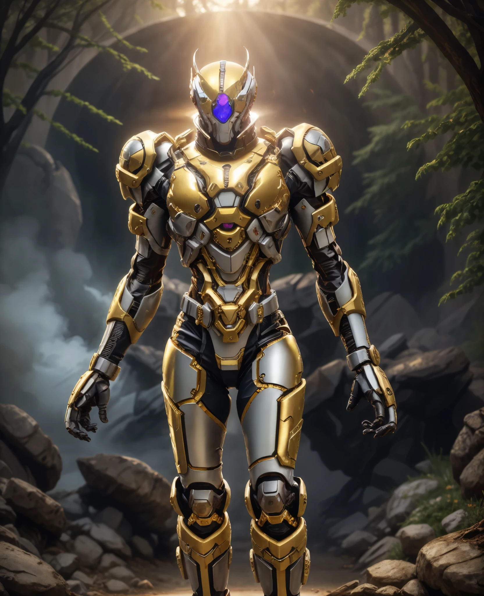 A woman adorned in fantasy-style full-body armor, a crown-concept fully enclosed helmet that unveils only her eyes, a composite layered chest plate, fully encompassing shoulder and hand guards, a lightweight waist armor, form-fitting shin guards, the overall design is heavy-duty yet flexible, (the armor gleams with a golden glow, complemented by red and blue accents), exhibiting a noble aura, she floats above a fantasy-surreal high-tech city, this character embodies a finely crafted fantasy-surreal style armored hero in anime style, exquisite and mature manga art style, (Queen Bee Concept Armor, blood), ((plasma, bio mecha, long legs, elegant, goddess, femminine:1.5)), metallic, high definition, best quality, highres, ultra-detailed, ultra-fine painting, extremely delicate, professional, anatomically correct, symmetrical face, extremely detailed eyes and face, high quality eyes, creativity, RAW photo, UHD, 32k, Natural light, cinematic lighting, masterpiece-anatomy-perfect, masterpiece:1.5