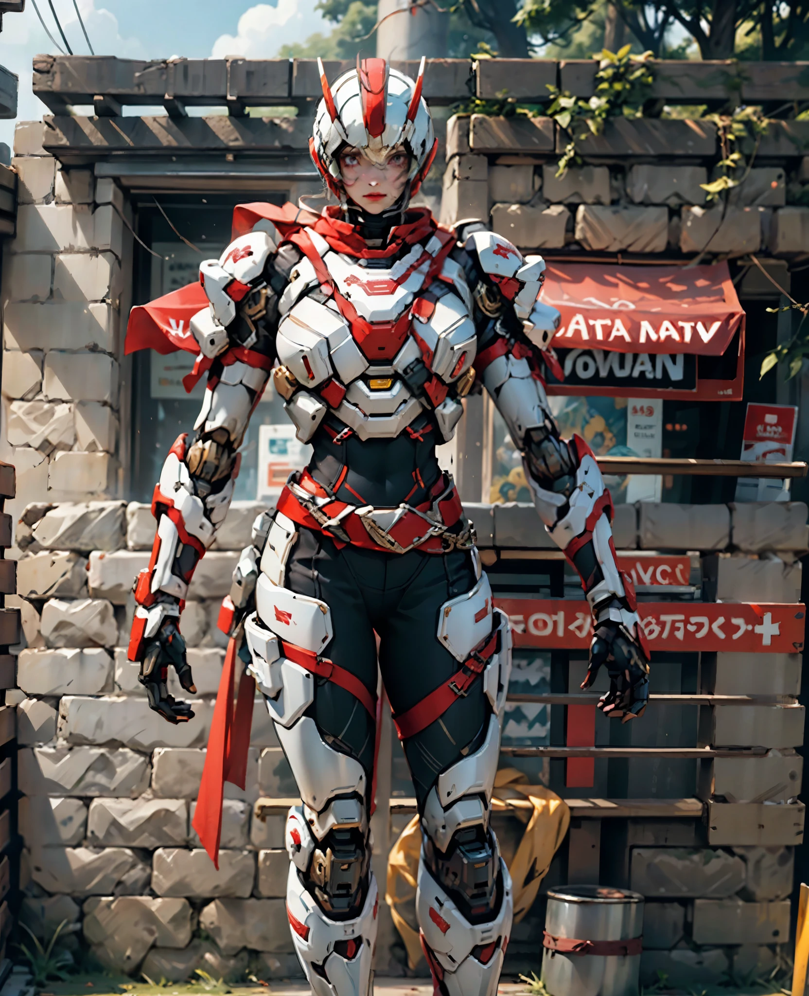 A woman adorned in fantasy-style full-body armor, a crown-concept fully enclosed helmet that unveils only her eyes, a composite layered chest plate, fully encompassing shoulder and hand guards, a lightweight waist armor, form-fitting shin guards, the overall design is heavy-duty yet flexible, (the armor gleams with a golden glow, complemented by red and blue accents), exhibiting a noble aura, she floats above a fantasy-surreal high-tech city, this character embodies a finely crafted fantasy-surreal style armored hero in anime style, exquisite and mature manga art style, (Queen Bee Concept Armor, blood), ((plasma, bio mecha, long legs, elegant, goddess, femminine:1.5)), metallic, high definition, best quality, highres, ultra-detailed, ultra-fine painting, extremely delicate, professional, anatomically correct, symmetrical face, extremely detailed eyes and face, high quality eyes, creativity, RAW photo, UHD, 32k, Natural light, cinematic lighting, masterpiece-anatomy-perfect, masterpiece:1.5