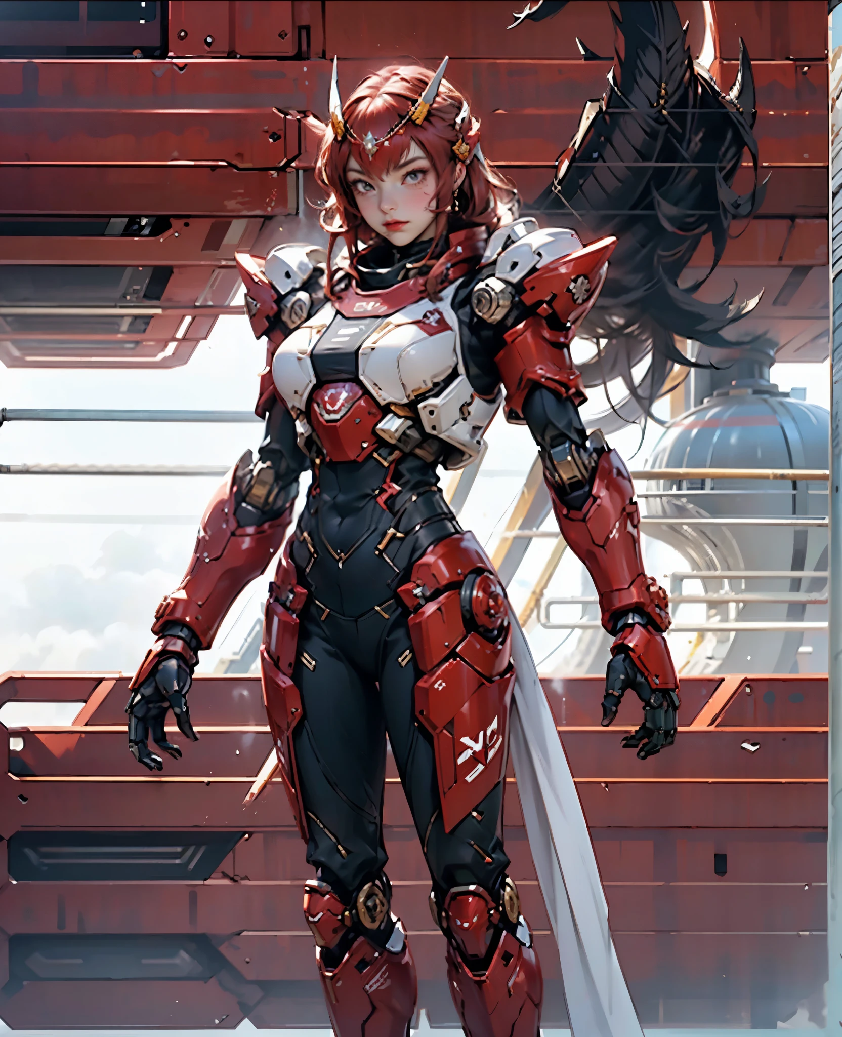 A woman adorned in fantasy-style full-body armor, a crown-concept fully enclosed helmet that unveils only her eyes, a composite layered chest plate, fully encompassing shoulder and hand guards, a lightweight waist armor, form-fitting shin guards, the overall design is heavy-duty yet flexible, (the armor gleams with a golden glow, complemented by red and blue accents), exhibiting a noble aura, she floats above a fantasy-surreal high-tech city, this character embodies a finely crafted fantasy-surreal style armored hero in anime style, exquisite and mature manga art style, (Queen Bee Concept Armor, blood), ((plasma, bio mecha, long legs, elegant, goddess, femminine:1.5)), metallic, high definition, best quality, highres, ultra-detailed, ultra-fine painting, extremely delicate, professional, anatomically correct, symmetrical face, extremely detailed eyes and face, high quality eyes, creativity, RAW photo, UHD, 32k, Natural light, cinematic lighting, masterpiece-anatomy-perfect, masterpiece:1.5