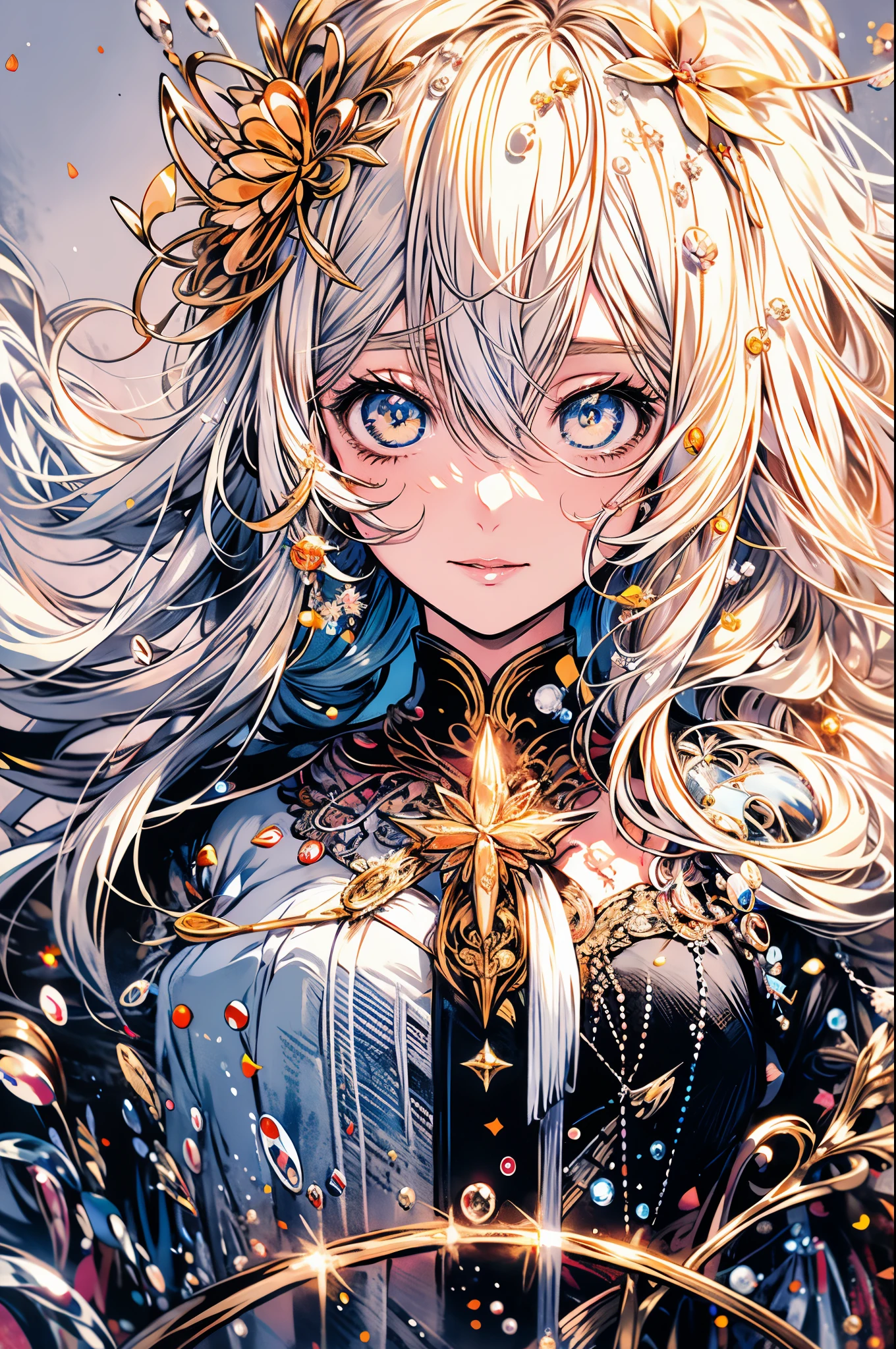 Chica anime con pelo largo y blanco y una corona de flores., arte de anime digital detallado, arte de anime detallado, arte de anime detalladowork, deidad de pelo blanco, arte detallado del personaje de anime, chica con pelo blanco, retrato, caballeros del zodiaco, , retrato detallado de chica anime, Arte detallado de alta calidad 8k, hermoso retrato animado, Fondo de pantalla de arte anime 4k, Fondo de pantalla de arte anime 4K