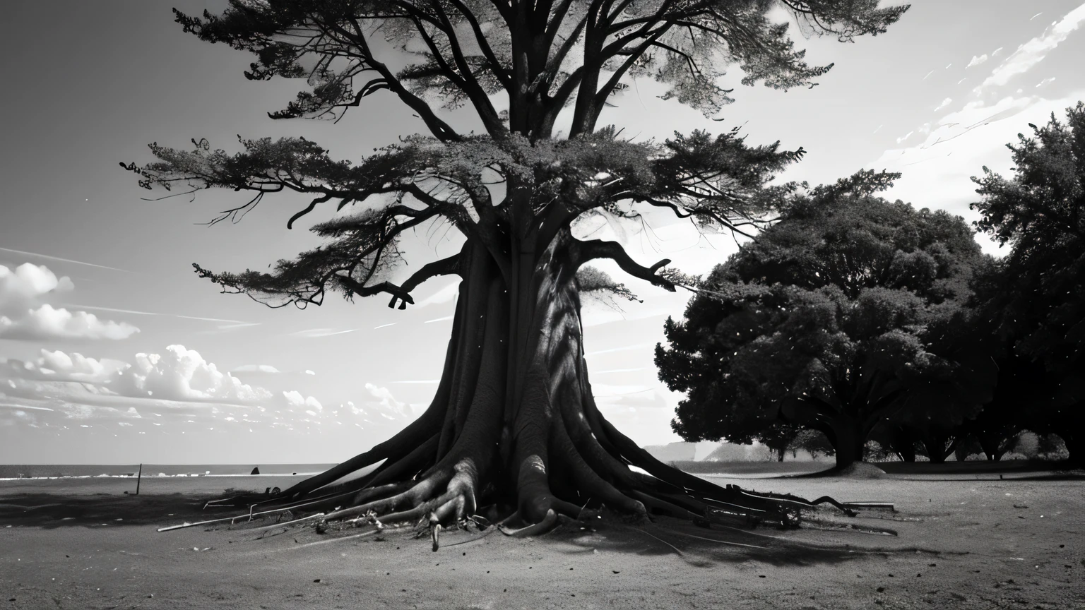 Illustrate a tree standing tall in isolation, roots firmly grounded. Symbolize strength and stability, conveying the idea that having no friends can lead to a strong and independent foundation.