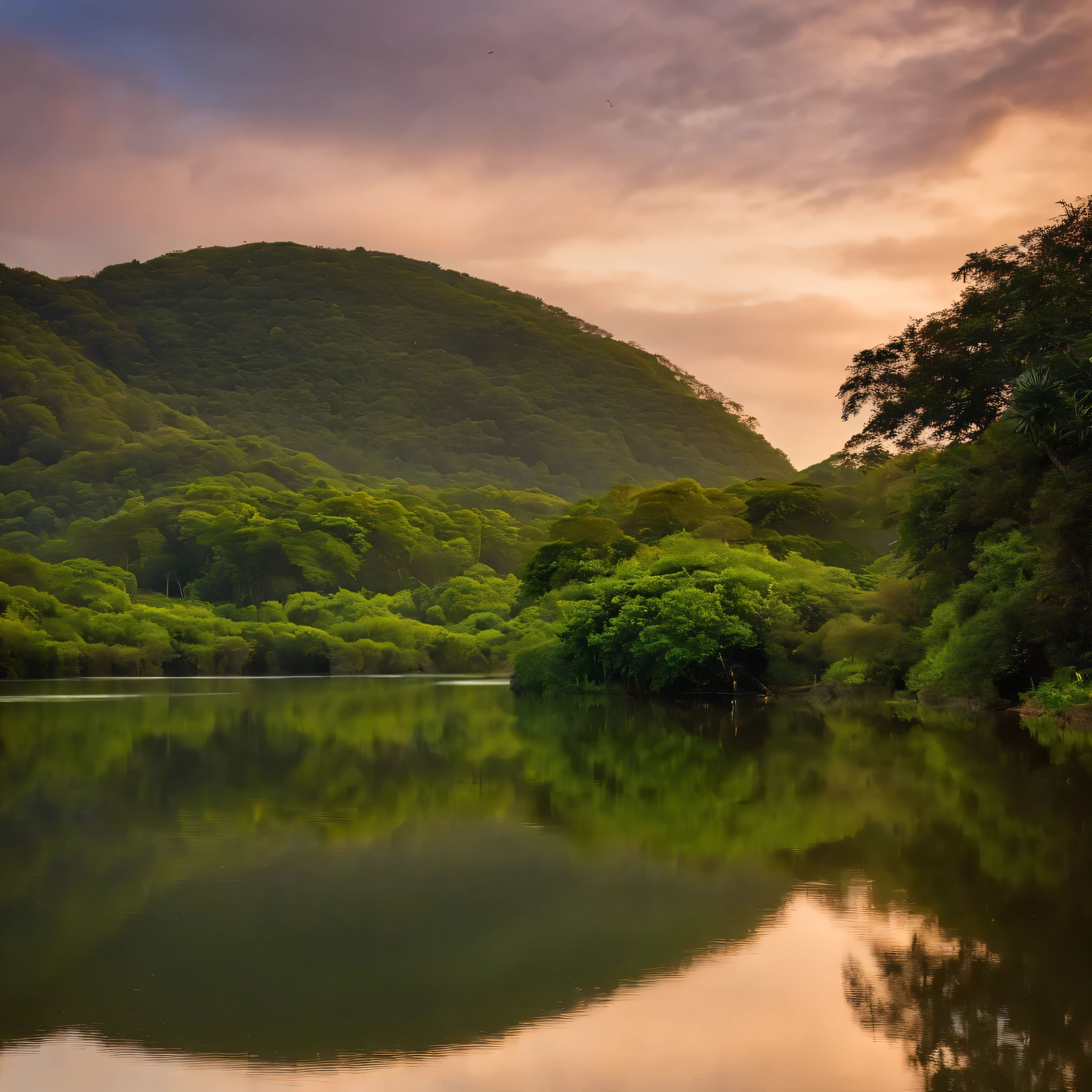 "Imagine uma cena da natureza em seu estado mais puro e exuberante. You find yourself on the edge of a serene river, whose waters flow peacefully, Mirroring the blue sky above. As the river follows its course, You observe small waterfalls, creating soft murmurs of water that echo in the landscape.
Ao redor do rio, A profusion of flowers blooms in vibrant colors. Margaridas, lilies, Wild roses and sunflowers paint the landscape with shades of white, amarelo, rosa e vermelho. The air is impregnated with the sweetness of the floral fragrances emanating from these flowers.
in sky, A group of birds fly in circles, Dancing in the air currents. You see a variety of species, como andorinhas, Sparrows and eagles, Creating an aerial spectacle of freedom and grace. Seus cantos e trinados se misturam, criando uma sinfonia natural.
A luz do sol, That spills through the green leaves of the surrounding trees, ilumina a cena com um brilho suave e caloroso. Butterflies dance among the flowers, adding even more charm to the scene.
You feel immersed in the tranquility of nature, conectando-se com a beleza e a serenidade deste lugar. O som suave do rio, The singing of birds and the sight of flowers in full bloom create a sense of peace and awe for the wonder of natural life."
Use this description to create a mental image of a natural scene that inspires calm and appreciation for nature.