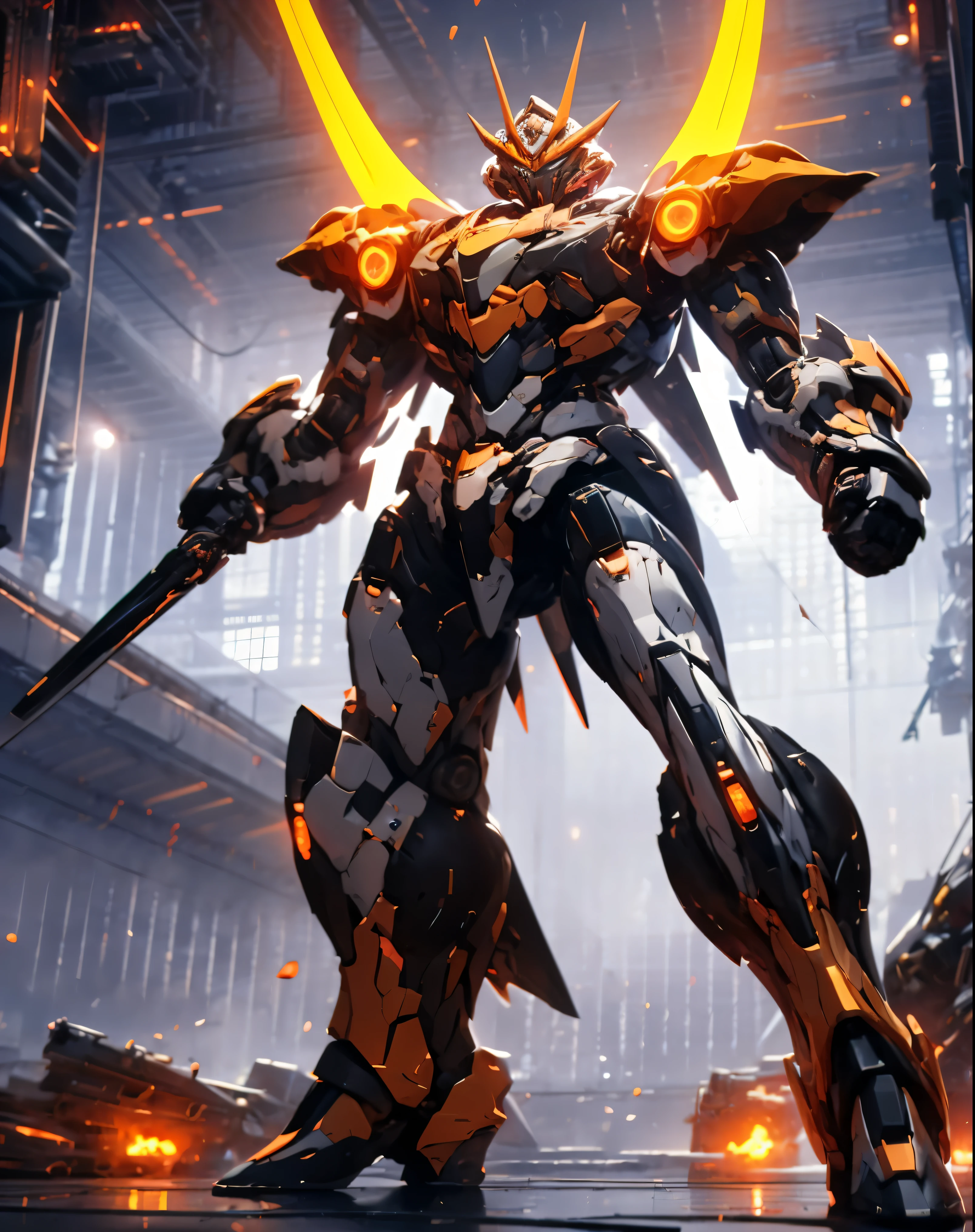 super wide shot, Full body photo of him giving a dynamic pose, screaming, jet wing, (Masterpiece) ， The best quality， High quality， （futurism：1.1）， （Mech with a sword,  Hellish,  Silver and purple， 电影灯光， （Exquisite future），Dark and beautiful， Ultra detailed， great composition， Floating， Depth of field， （Very detailed CG，Unity 8k壁纸）， （Beautiful detail background）， dramatic lights， GOGETTA， Mecha Badass Hero screaming，best quality，超高分辨率，Photorealistic, (solo), (1man).