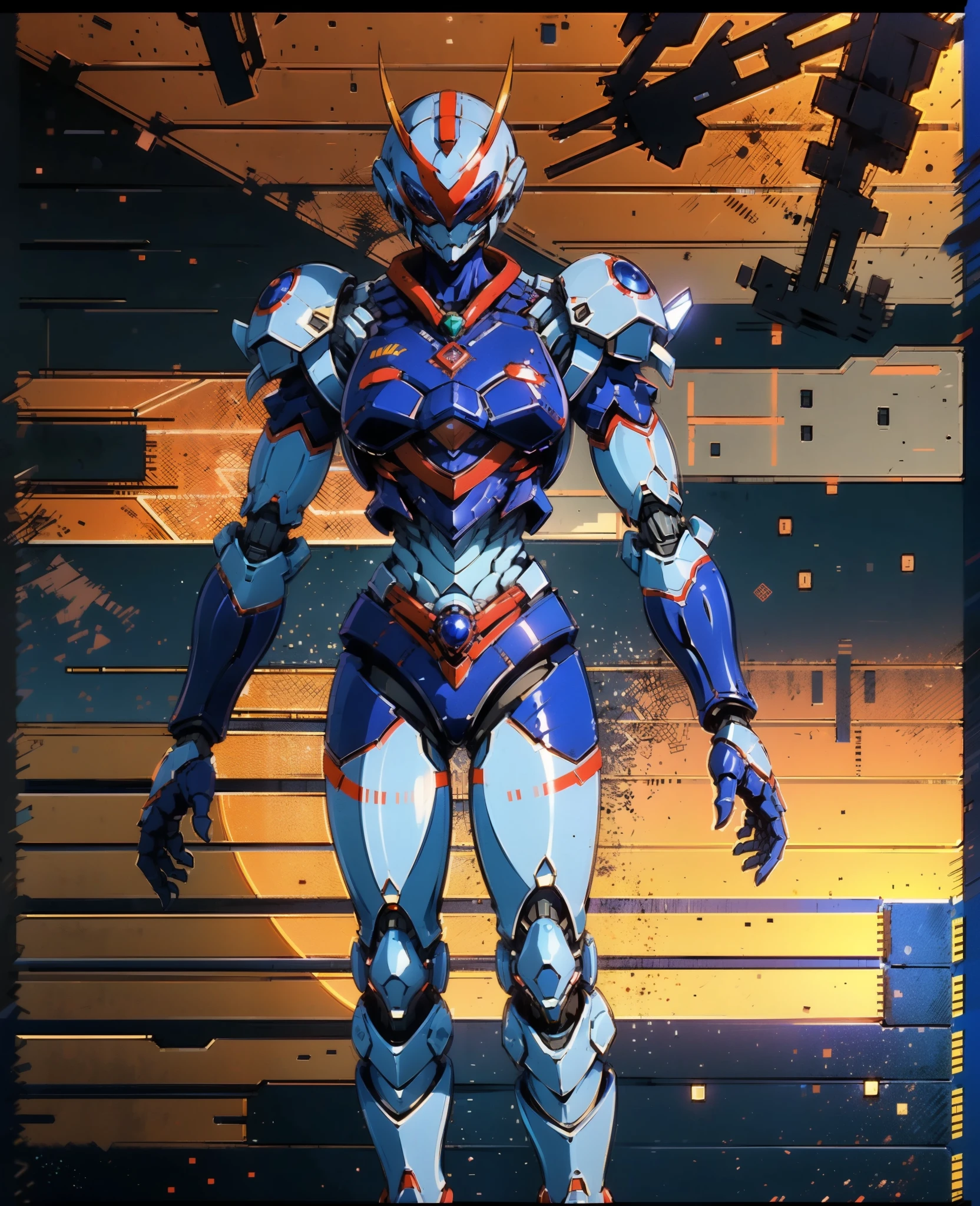 A woman adorned in fantasy-style full-body armor, a crown-concept fully enclosed helmet that unveils only her eyes, a composite layered chest plate, fully encompassing shoulder and hand guards, a lightweight waist armor, form-fitting shin guards, the overall design is heavy-duty yet flexible, (the armor gleams with a golden glow, complemented by red and blue accents), exhibiting a noble aura, she floats above a fantasy-surreal high-tech city, this character embodies a finely crafted fantasy-surreal style armored hero in anime style, exquisite and manga art style, (Queen Bee Concept Armor, blood), ((plasma, bio mecha, long legs, elegant, goddess, femminine:1.5)), metallic, high definition, best quality, highres, ultra-detailed, ultra-fine painting, extremely delicate, professional, anatomically correct, symmetrical face, extremely detailed eyes and face, high quality eyes, creativity, RAW photo, UHD, 32k, Natural light, cinematic lighting, masterpiece-anatomy-perfect, masterpiece:1.5