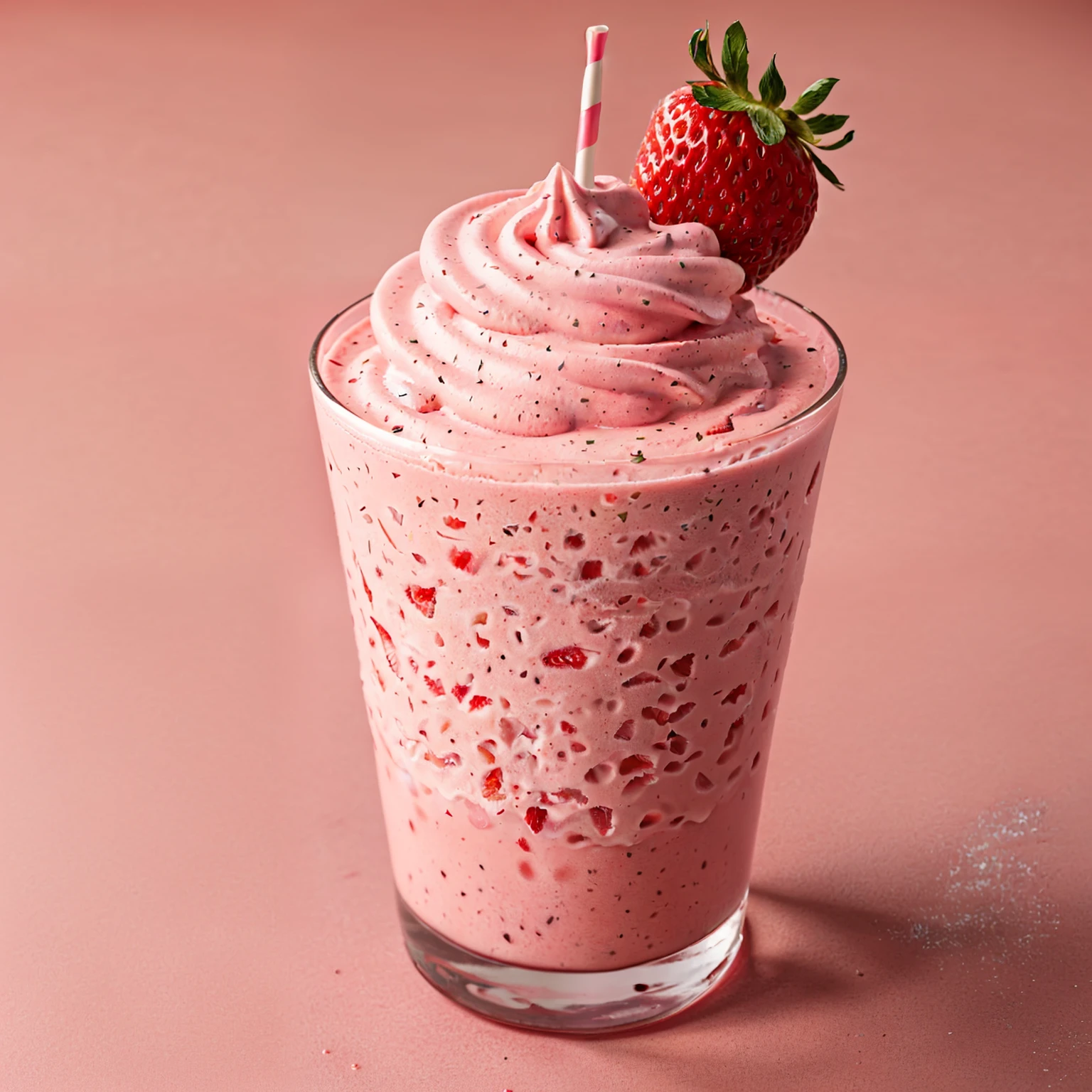 RAW photo, strawberry milkshake, foodphoto, professional colour grading, soft shadows, no contrast, clean sharp focus, foodphoto,