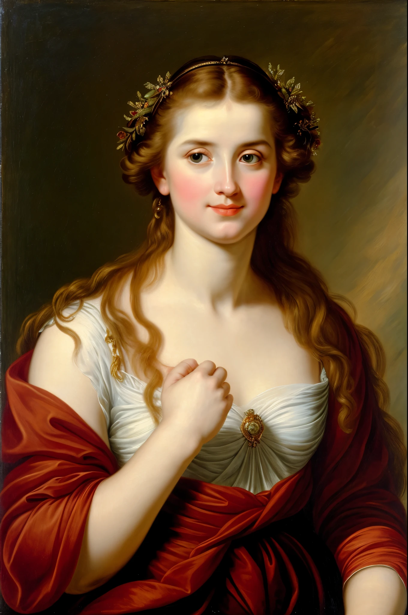 Masterpiece, Best quality, high clarity eyes, critically flawless,sharp picture, styled hair, long hair, fluffy hair, Full portrait, High pixels, perfect face, perfect eyes, beautiful face, perfect hands,perfect fingers, in Peter Paul Rubens style, by Peter Paul Rubens, baroque style, acrylic on canvas, highly detailed, description: "Create a nymph inspired by the tales of Greek or Roman mythology, embodying the essence of a natural element or location, and possessing a unique ability or trait that sets her apart."