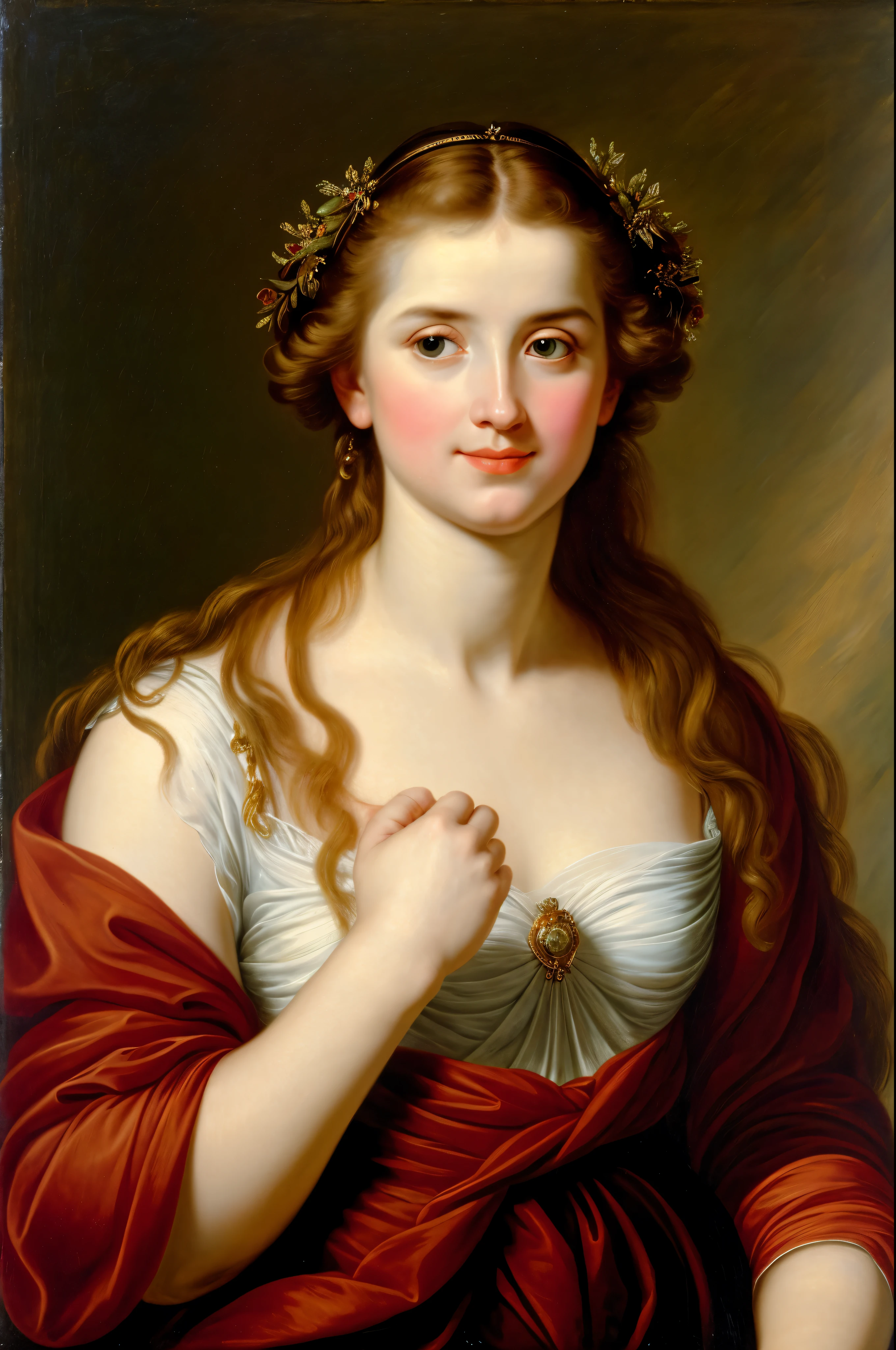 Masterpiece, Best quality, high clarity eyes, critically flawless,sharp picture, styled hair, long hair, fluffy hair, Full portrait, High pixels, perfect face, perfect eyes, beautiful face, perfect hands,perfect fingers, in Peter Paul Rubens style, by Peter Paul Rubens, baroque style, acrylic on canvas, highly detailed, description: "Create a nymph inspired by the tales of Greek or Roman mythology, embodying the essence of a natural element or location, and possessing a unique ability or trait that sets her apart."