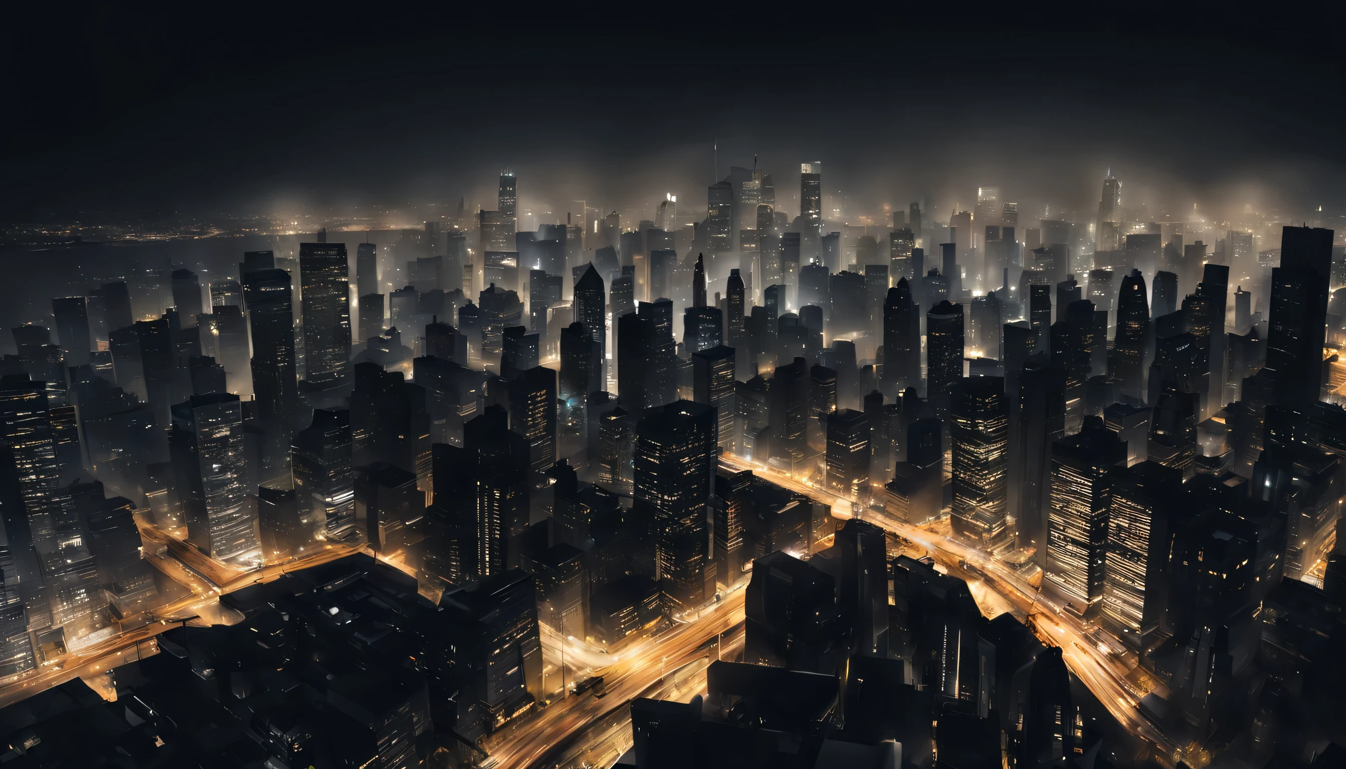 city skyline at night lost in their own thoughts, Emphasizing the play of shadows and darkness, scyscrappers, 8k resolution, sharp, bold, ultra-realistic, ultra-detailed, ultra-high definition, beautiful details
