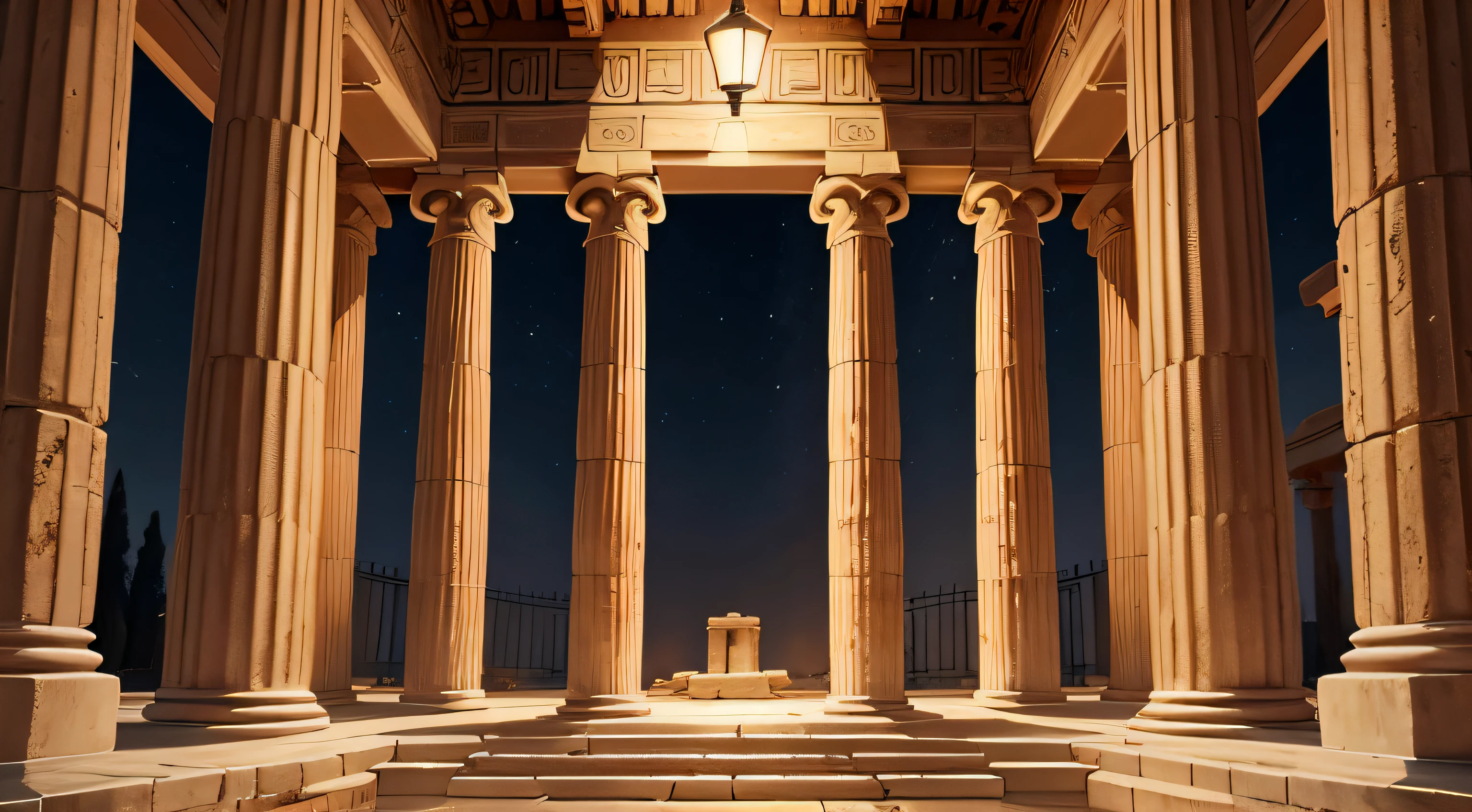 Ancient Greek buildings open environment from the time of ancient Greece at night