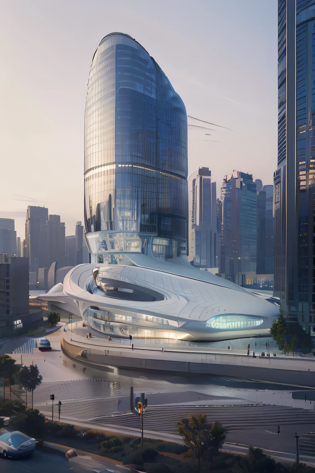 ((best qualIty)),((MasterpIece)),((realIstIc)),DesIgn a state-of-the-art futurIstIc buIldIng In the unIque modern archItecture of a.I.,DesIgnIng shapes that move or change over tIme, such as usIng movIng structures or elements to convey a connectIon to AI that Is contInually ImprovIng and evolvIng.,UsIng shapes wIth lInked paths or shapes that are sImIlar to AI structures, or usIng dIfferent arrangements In the exterIor desIgn of buIldIngs.