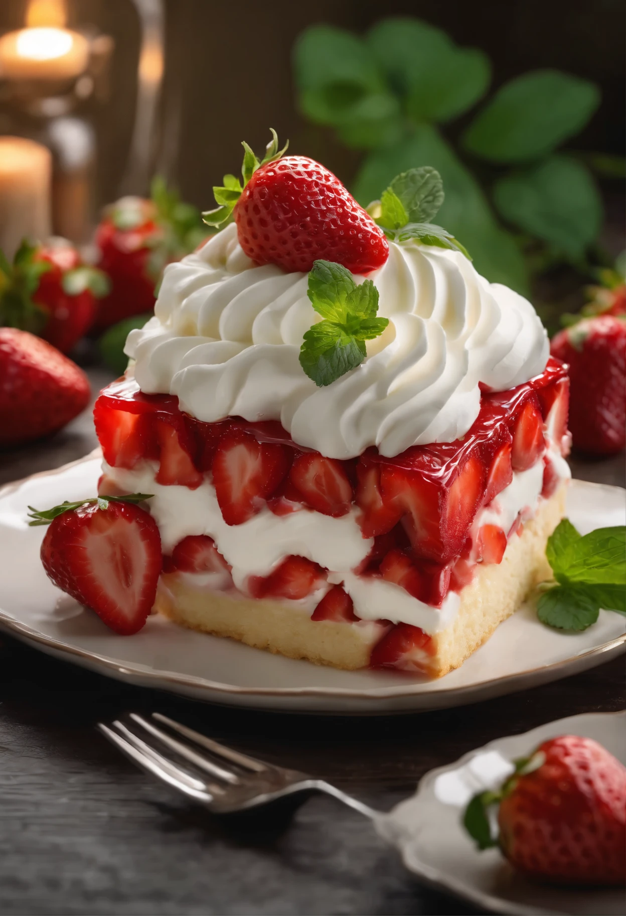 best quality,4k,8k,highres,masterpiece:1.2,ultra-detailed,realistic:1.37,strawberries,cake,dessert,delicious,tempting,sweet,juicy,ripe,endless ripe strawberries,spongy cake layers,fluffy whipped cream,fresh mint leaves,luscious strawberry sauce,scrumptious dessert,indulgence,celebration,chef's masterpiece,bakery,food photography,studio lighting,vivid colors,bokeh,warm lighting