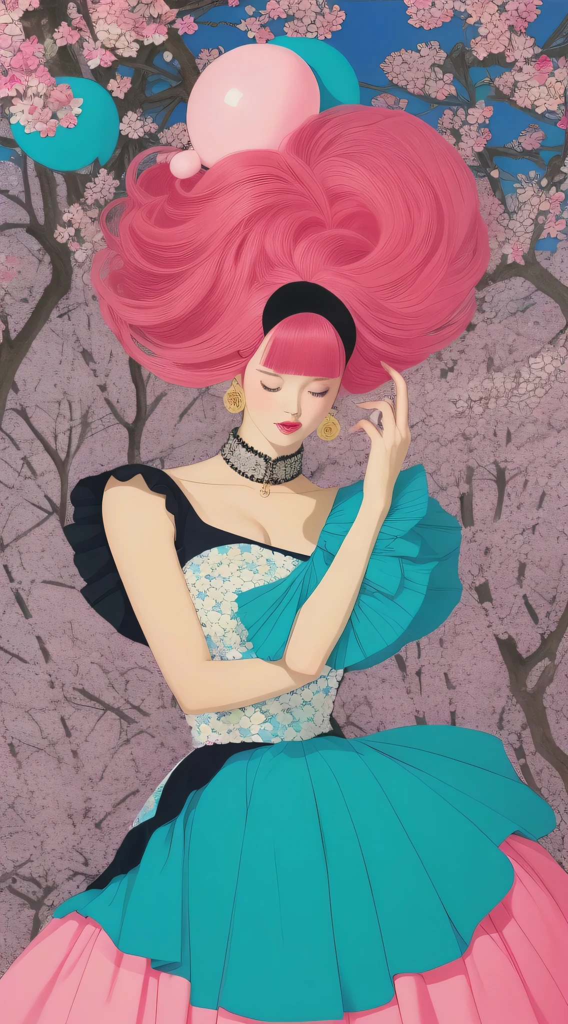 there is a painting of a woman with a tree on her head, branches sprouting from his head,  inspirado em George Barbier, Tara McPherson, Britney Lee, blowing Chiclete, Lisa Franco & Sho Murase, por Shinoda Toko, inspirado em Hsiao-Ron Cheng, japanese pop surrealism, colorful illustration, colorful illustration, arte pop de fantasia, inspirado em Victor Mosquera, Chiclete