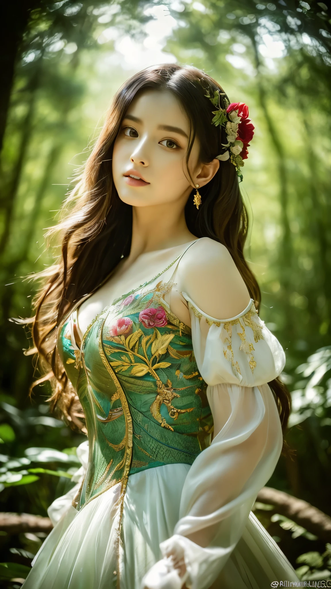(realistic,naturalistic) A realistic depiction of a (realistic,naturalistic) girl and (realistic,detailed) dragon in (vivid, vibrant) colors. The girl has (beautiful, detailed) eyes, (lush, flowing) hair, and (delicate, graceful) features. She wears a (colorful, elegant) dress that complements the dragon's scales. The dragon is (majestic, fearsome) with (sharp, pointed) teeth and (intense, piercing) eyes. The scene is set in a (lush, enchanted) forest, with (sunlight, dappled light) filtering through the trees. The atmosphere is (magical, ethereal) with a hint of (mystery, enchantment). The artwork has (ultra-detailed, intricate) brushwork and (fine, delicate) textures, creating a sense of depth and realism. The overall composition is balanced and visually captivating, capturing the strong bond between the girl and the dragon.
