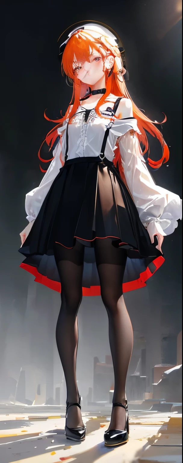 (QUALITY:0)
8k, 8k wallpaper, (an extremely delicate and beautiful:1.1), (beautiful detailed eyes:1.1), (best illustration:1.1), (best quality:1.3), (best shadow:1.1), (cinematic lighting:1.2), detailed eyes, (detailed_light:1.1), (dreamy:1.1), (extremely detailed CG unity 8k wallpaper:1.1), highres, (masterpiece:1.3), official_art, ray tracing, (stylized:1.3), trending on artstation, (ultra_detailed:1.2)
(STYLE & COMPOSITION:0)
1girl, (from_below, full_body:1.4), solo
(POSE & EXPRESSION:0)
blush, head_tilt, legs_apart, lips_apart, looking_at_viewer, standing, unamused
(CHARACTER:0)
Red_ruby_eyes, blonde_hair, golden_wolfcut_hairstyle, argyle_pantyhose, black_pantyhose, bare_shoulders, black_shirt, black_skirt_suspenders, breasts_apart, baggy_top, baggy_shirt, collarbone, high_heels, high-waist_skirt, lips, long_sleeves, makeup, (messy_hair:1.2), plaid_skirt, shiny_hair, shrug_\(clothing\), (small_breasts:1.3), very_long_hair
(BACKGROUND:0)
No_background, white_background
(TEXTUAL INVERSION:0)