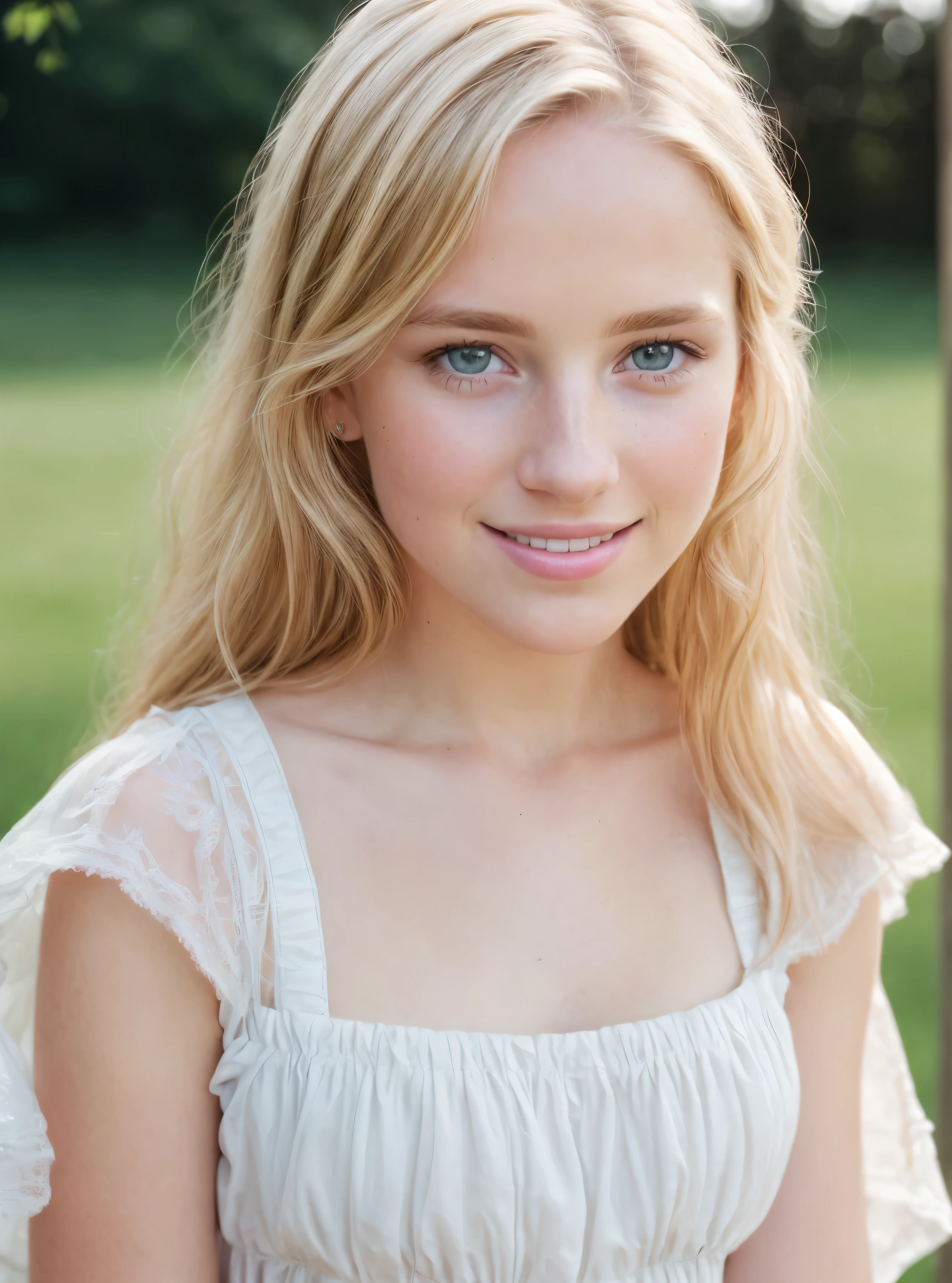 angel, Armadura de oro , Joven rubia,Hermosa mujer rubia vestida de blanco, (obra maestra, Mejor calidad, high resolution:1.4), 1 chica, angel, textura de los poros de la piel, pelo rubio, High Definition , Photography, movie, cinematographic, cuerpo completo, Realista, (8k, foto cruda, Mejor calidad, obra maestra:1.2), (Realista, photo-Realista:1.33), Mejor calidad, Ojos detallados azules, lindo, adorable,natural lighting, profundidad de campo, film grain, piel arrugada, afilado, detailed and Realista portrait of a woman ,(pecas:0.5) , afuera, con una falda blanca, looking to the camera, labios agrietados, sonriente, soft natural lighting, Photography de retrato, Photography mágica, dramatic lighting, Photographic realism, ultra detallado, Composition of intimate portraits, Leica 50mm,