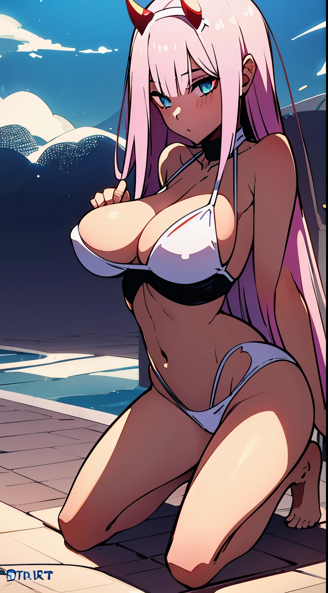 Zero Two, sexy pose kneeling, bikini