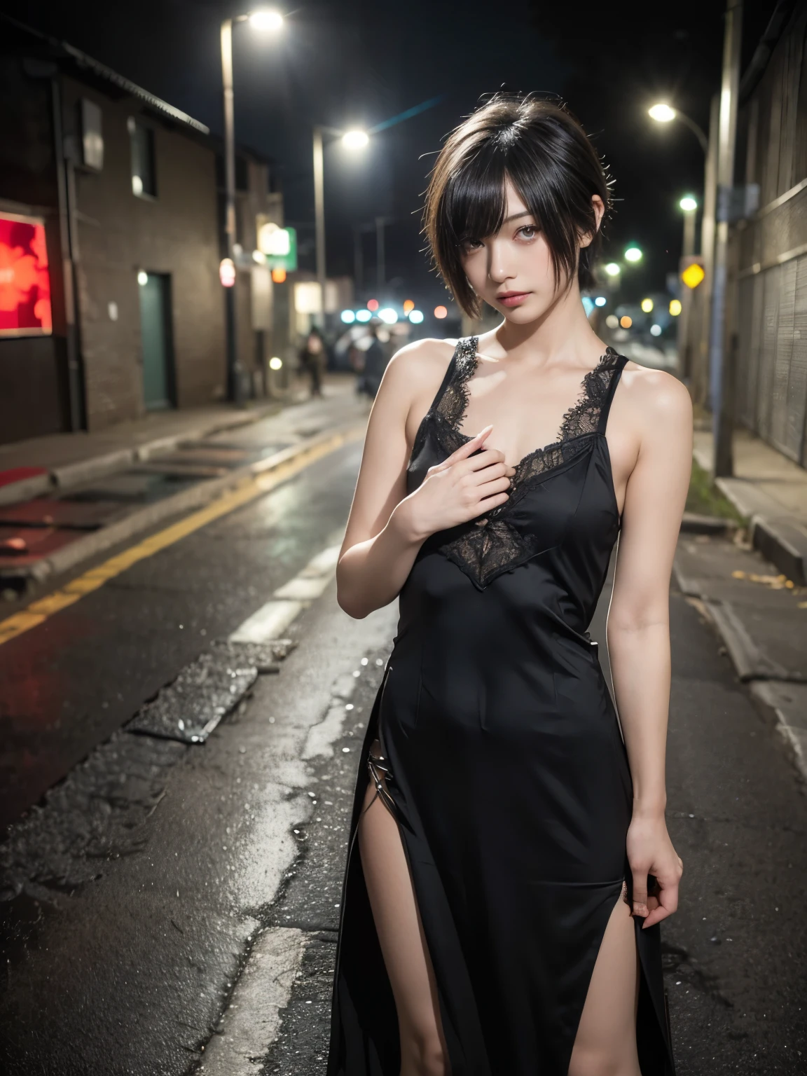 best qualtiy，tmasterpiece，A high resolution, Kamisato ayaka, blue hair long hair, ponytails, ribbon, black floral slip see-through nightdress, black slip see-through nightdress, black see-through nightdress, hair adornments，choker necklace，jewely，beautiful face，Red high-gloss lipstick，Physically，Dingdall effect，realisticlying，Dark Studio，edge lit，twotonelighting，（highdetailskin：1.2），8K Ultra HD， Digital SLR, softlighting, high high quality, volumettic light, sneak shot, photore, A high resolution, 4K, 8K, Background bokeh, full body,