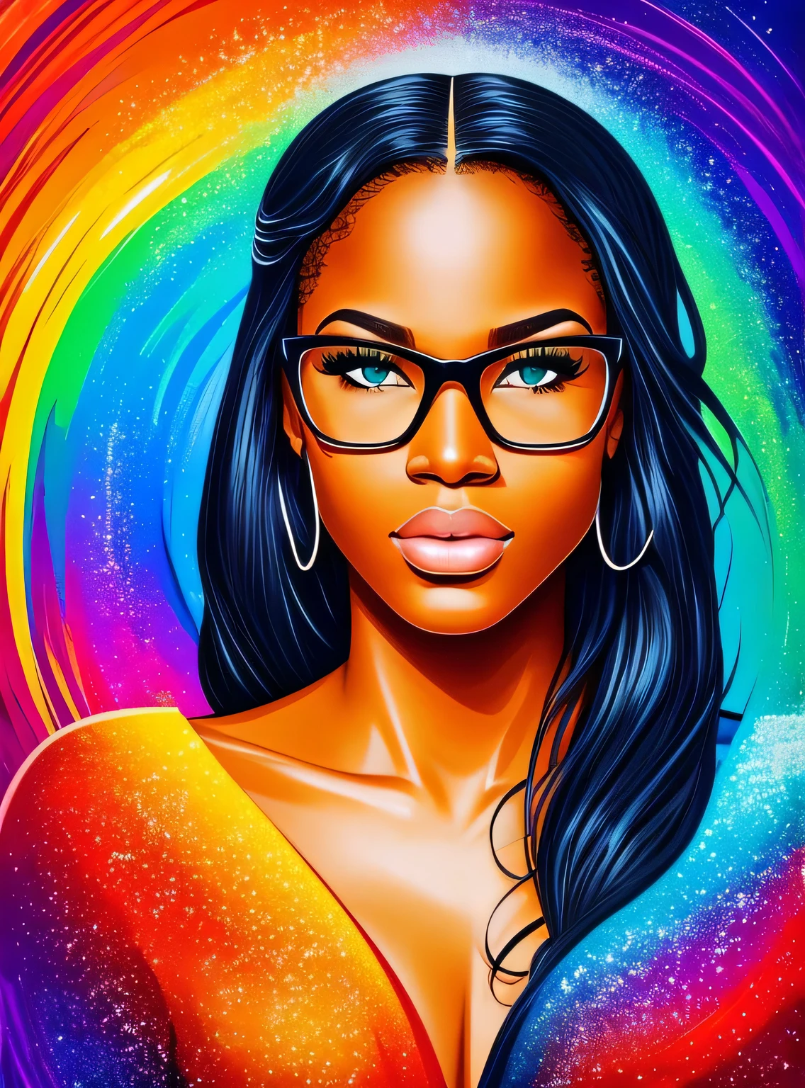 realista, retrato de corpo inteiro de uma jovem negra, 20 anos de idade. corpo perfeito, realistic corpo perfeito composition, corpo molhado na chuva, cena da cachoeira. realista belos olhos verdes, cara fria, pele clara, good looking, arte da tatuagem, sexy sexy liquid acrylic outfit, Copos (eyes in the center of Copos), sonhadora luz quente, volumetric light, polpa estilo aventura, dynamic gradients, cores vivas, Illustrations, curvas vetoriais altamente detalhadas, simples, suave and clean, arte vetorial, suave , Design de personagem, cinema, surrealismo, cartazes, collection of masterpieces, lush cores vivas, Entardeceres, Guache molhado. alta qualidade de imagem, Detalhe meticuloso, Trabalho realista perfeito