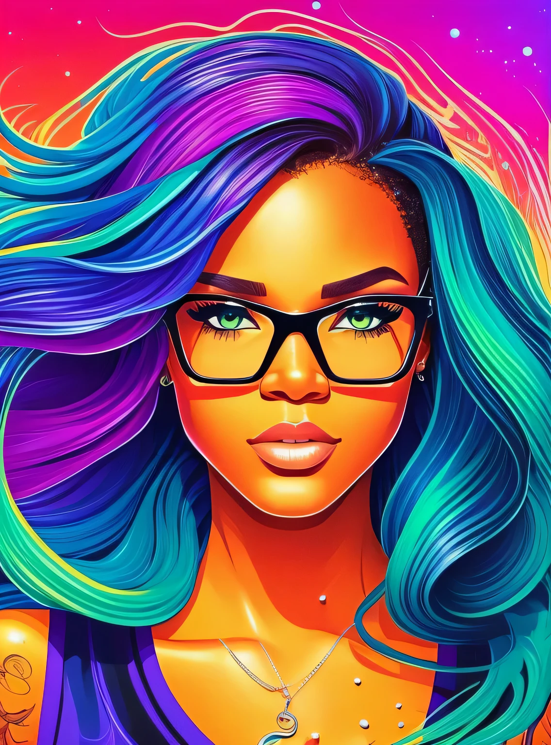 realista, retrato de corpo inteiro de uma jovem negra, 20 anos de idade. corpo perfeito, realistic corpo perfeito composition, corpo molhado na chuva, cena da cachoeira. realista belos olhos verdes, cara fria, pele clara, good looking, arte da tatuagem, sexy sexy liquid acrylic outfit, Copos (eyes in the center of Copos), sonhadora luz quente, volumetric light, polpa estilo aventura, dynamic gradients, cores vivas, Illustrations, curvas vetoriais altamente detalhadas, simples, suave and clean, arte vetorial, suave , Design de personagem, cinema, surrealismo, cartazes, collection of masterpieces, lush cores vivas, Entardeceres, Guache molhado. alta qualidade de imagem, Detalhe meticuloso, Trabalho realista perfeito 
