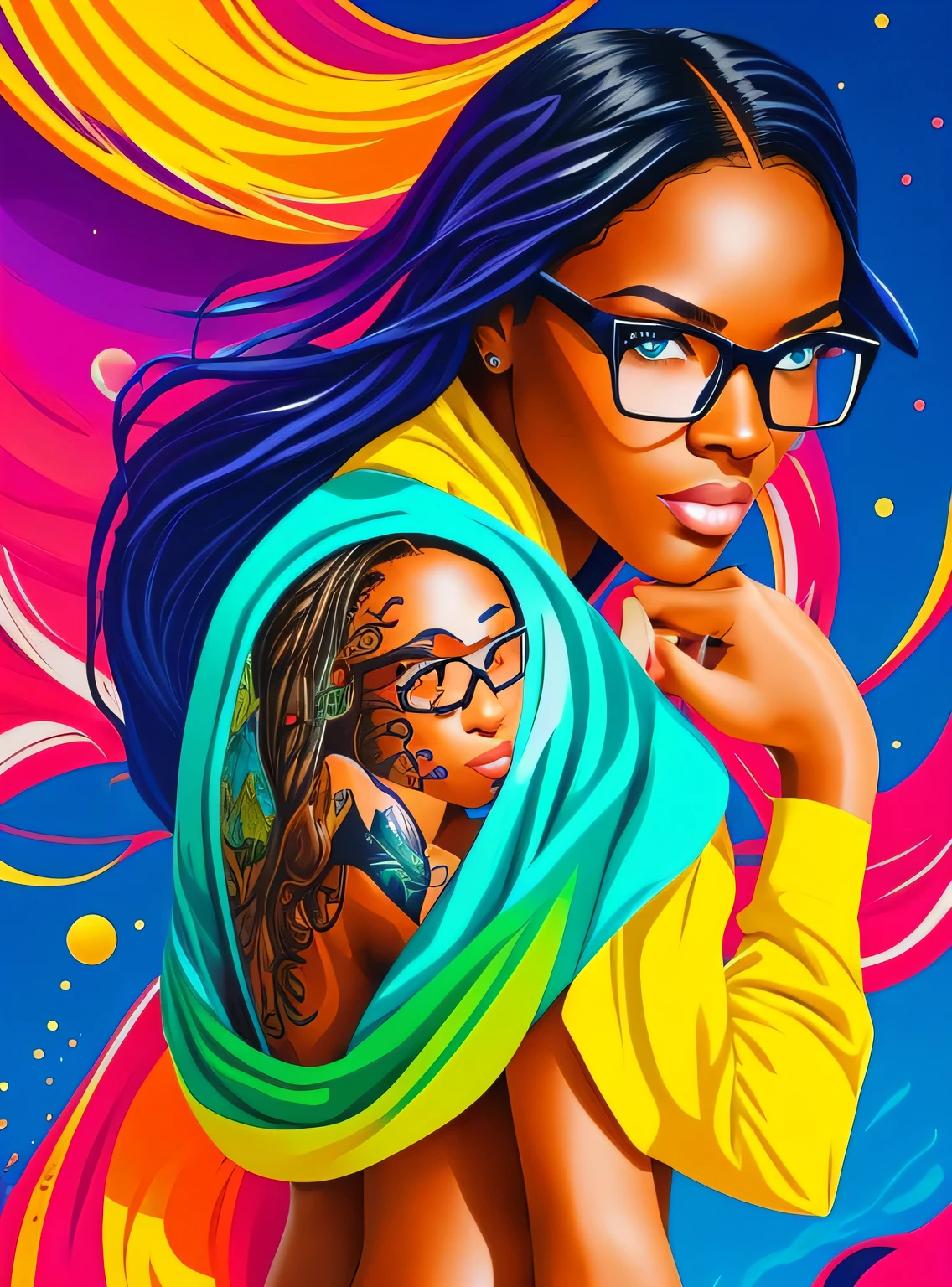 realista, retrato de corpo inteiro de uma jovem negra, 20 anos de idade. corpo perfeito, realistic corpo perfeito composition, corpo molhado na chuva, cena da cachoeira. realista belos olhos verdes, cara fria, pele clara, good looking, arte da tatuagem, sexy sexy liquid acrylic outfit, Copos (eyes in the center of Copos), sonhadora luz quente, volumetric light, polpa estilo aventura, dynamic gradients, cores vivas, Illustrations, curvas vetoriais altamente detalhadas, simples, suave and clean, arte vetorial, suave , Design de personagem, cinema, surrealismo, cartazes, collection of masterpieces, lush cores vivas, Entardeceres, Guache molhado. alta qualidade de imagem, Detalhe meticuloso, Trabalho realista perfeito