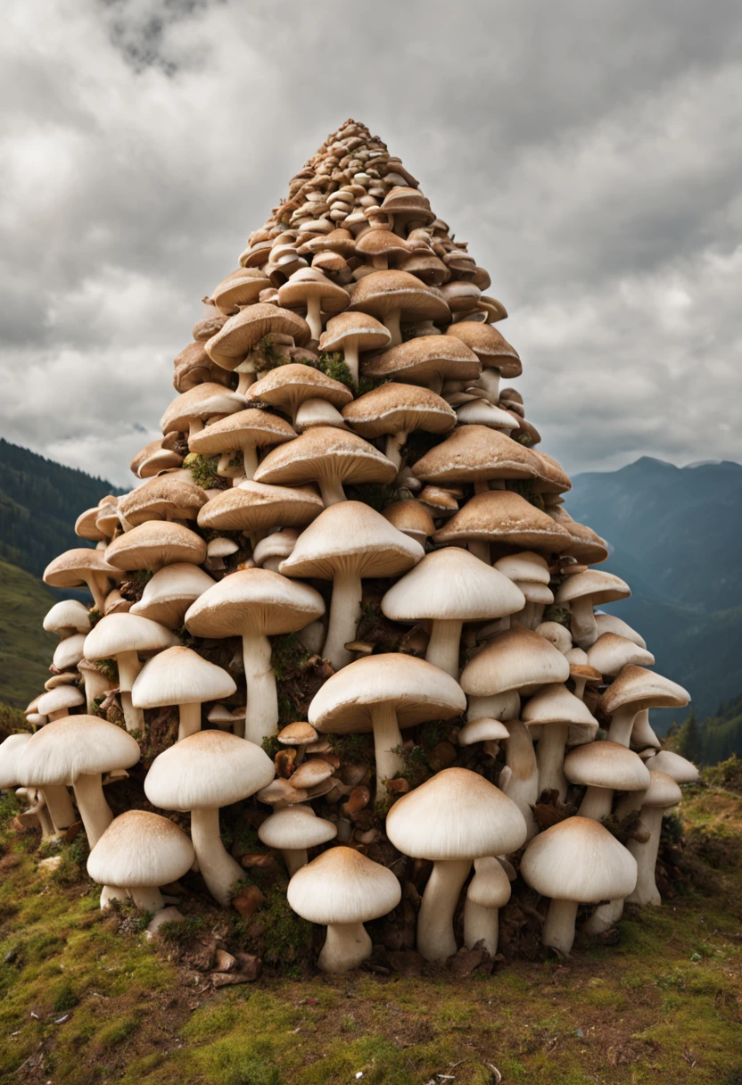 A mountain made entirely of mushrooms