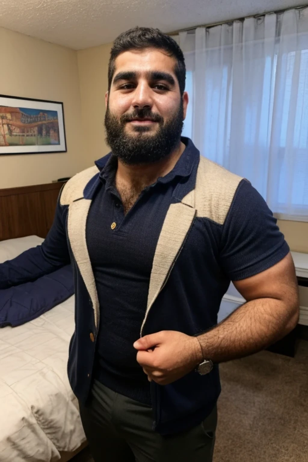 Profesor guapo latino, en boxers, con bulto grande en la entrepierna